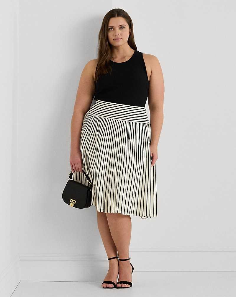 Falda Ralph Lauren Striped Cotton-Blend Midi Mujer Mascarpone Cream/Black | RTAXKUQ-82 - vista 3