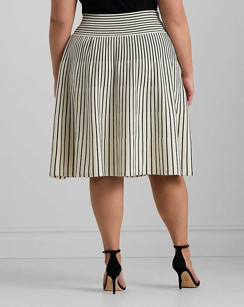Falda Ralph Lauren Striped Cotton-Blend Midi Mujer Mascarpone Cream/Black | RTAXKUQ-82 - vista 4