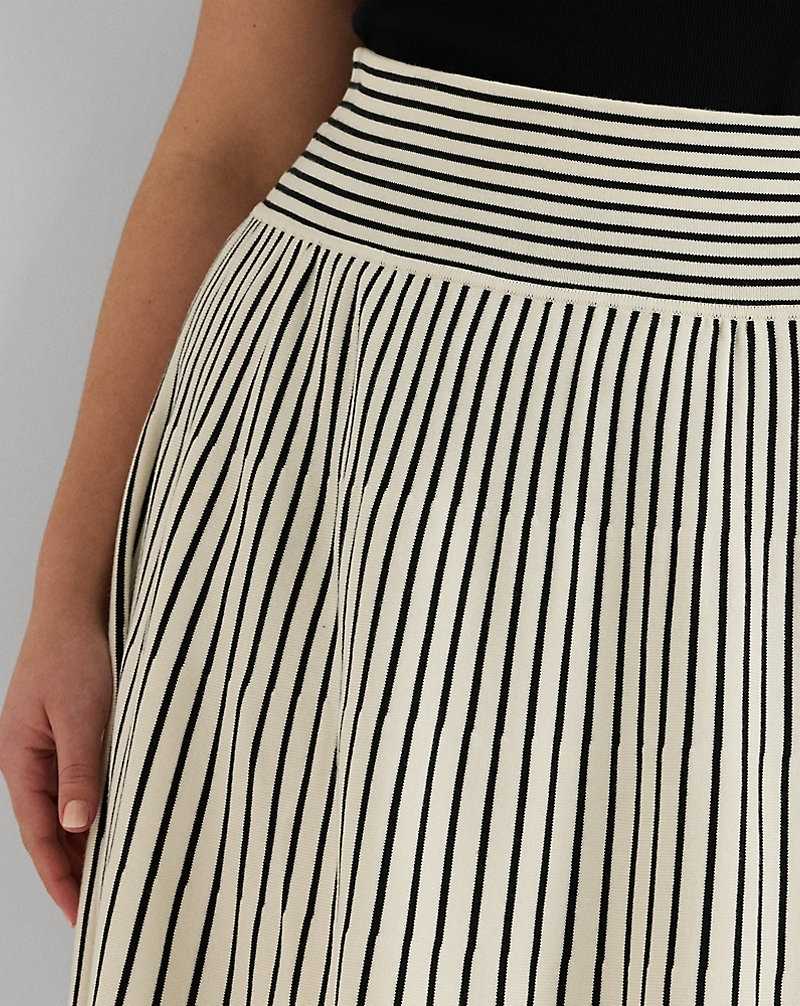 Falda Ralph Lauren Striped Cotton-Blend Midi Mujer Mascarpone Cream/Black | RTAXKUQ-82 - vista 5