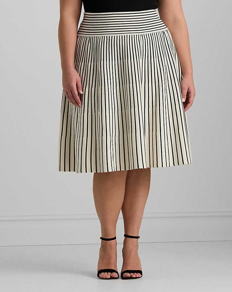 Falda Ralph Lauren Striped Cotton-Blend Midi Mujer Mascarpone Cream/Black | RTAXKUQ-82 - vista 1