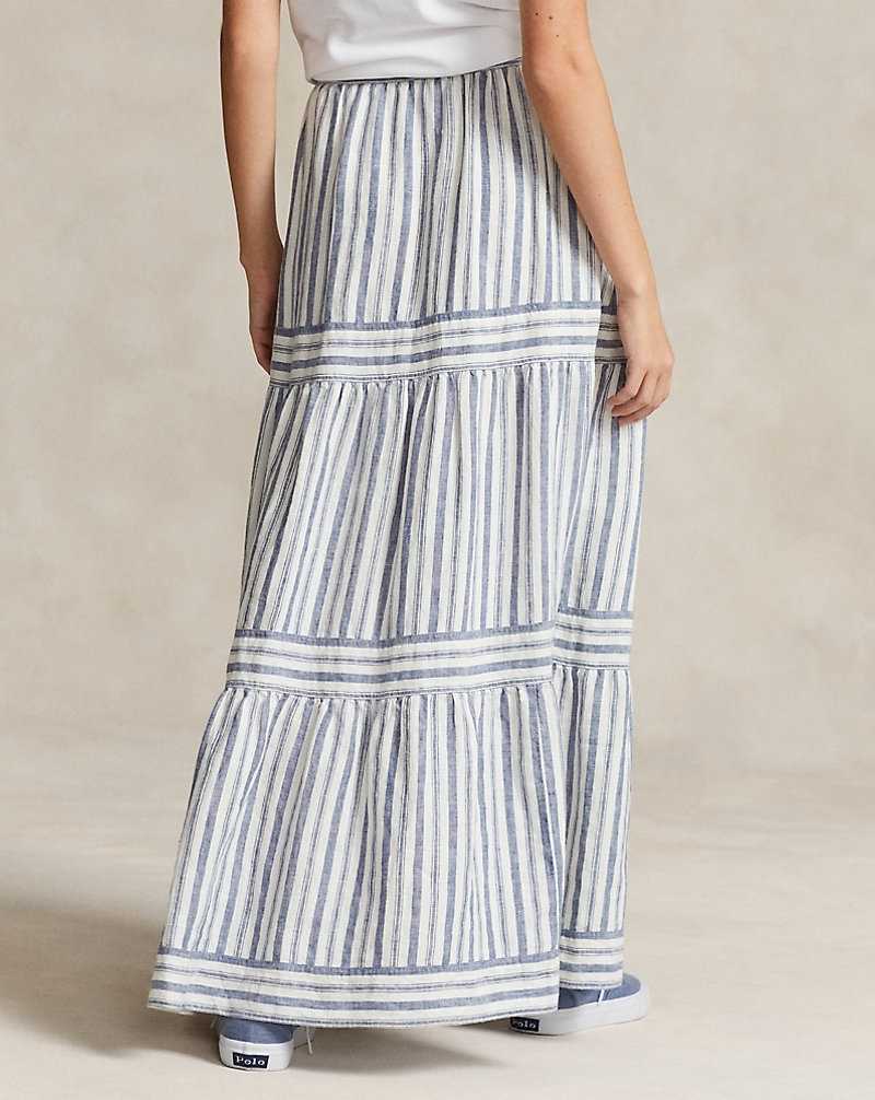 Falda Ralph Lauren Striped Tiered A-Line Linen Mujer 1622 Navy/Cream Multi Str | QBGFUPS-12 - vista 4