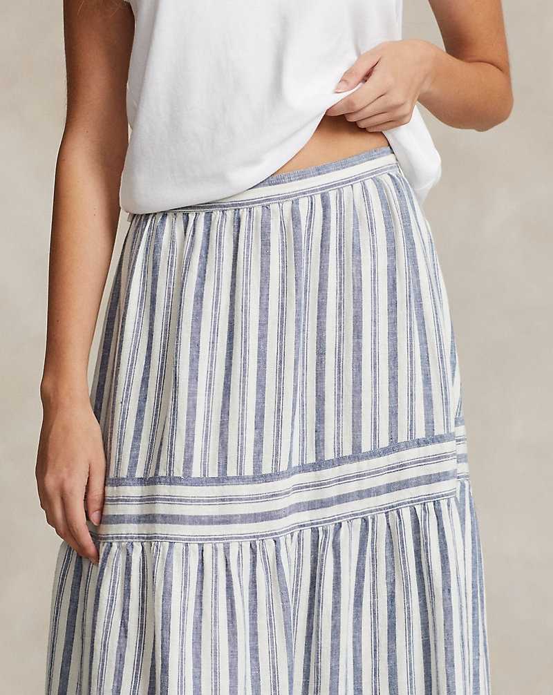 Falda Ralph Lauren Striped Tiered A-Line Linen Mujer 1622 Navy/Cream Multi Str | QBGFUPS-12 - vista 5