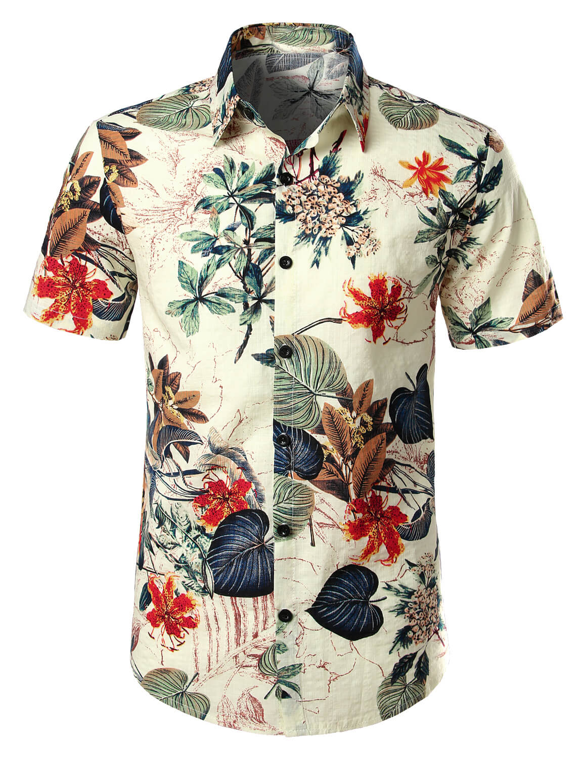 Camisa Flower de algodón Tropical floral Summer Button Up Hawaiian para hombre