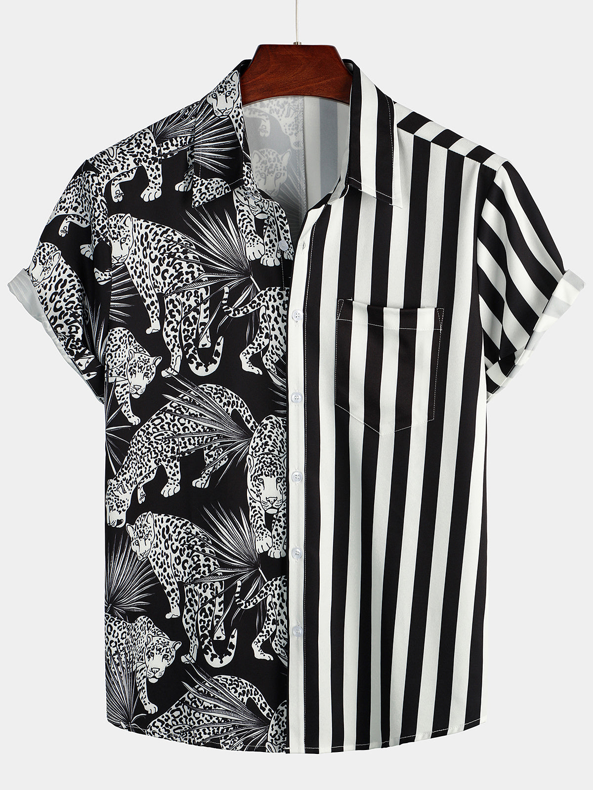 Camisa Leopard & a rayas Pocket Holiday casual para hombre