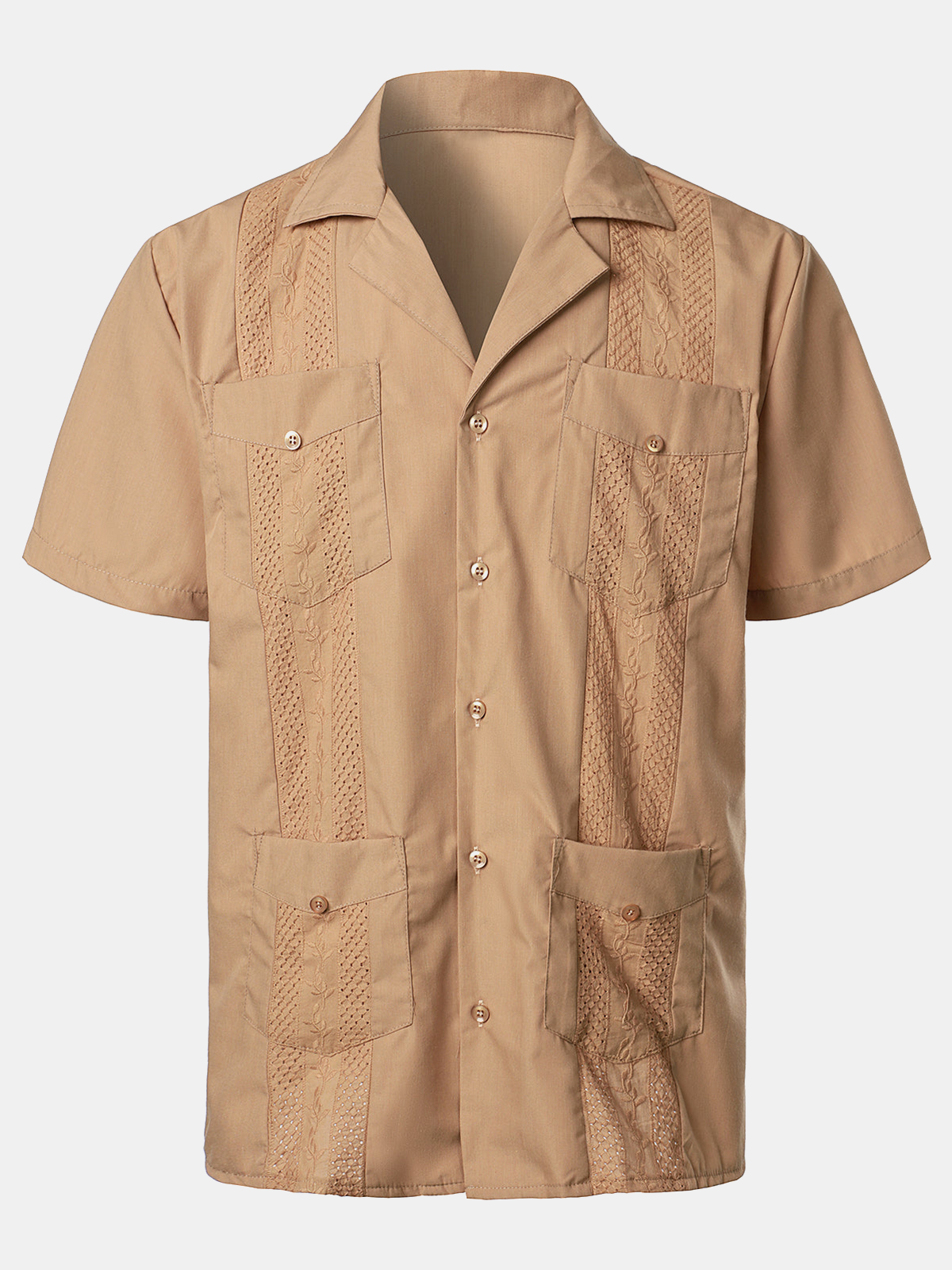 Camisa de color sólido de algodón de manga corta para hombre