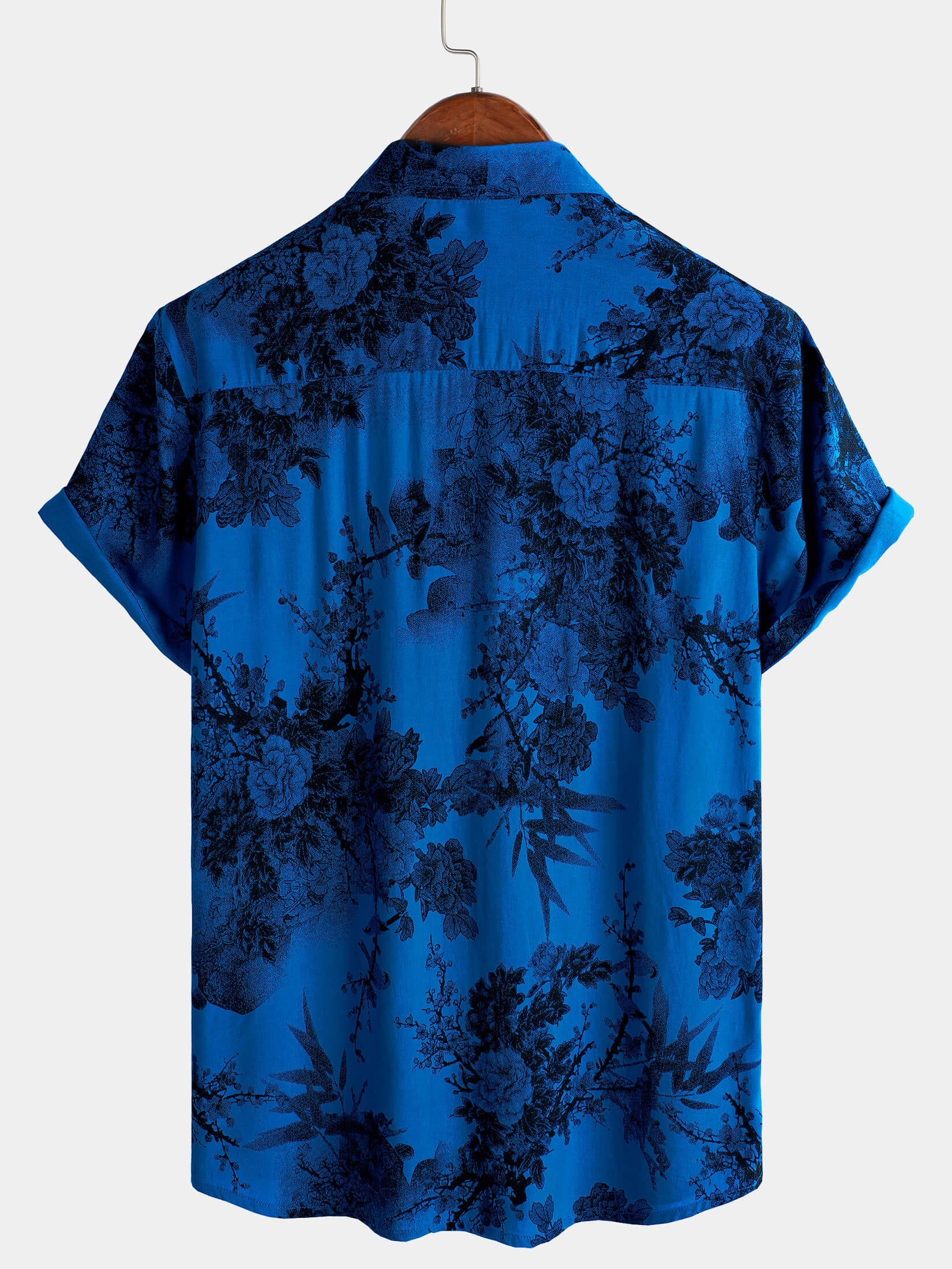 Camisa Blue vintage floral Summer Holiday Hawaiian transpirable Button Up de manga corta para hombre