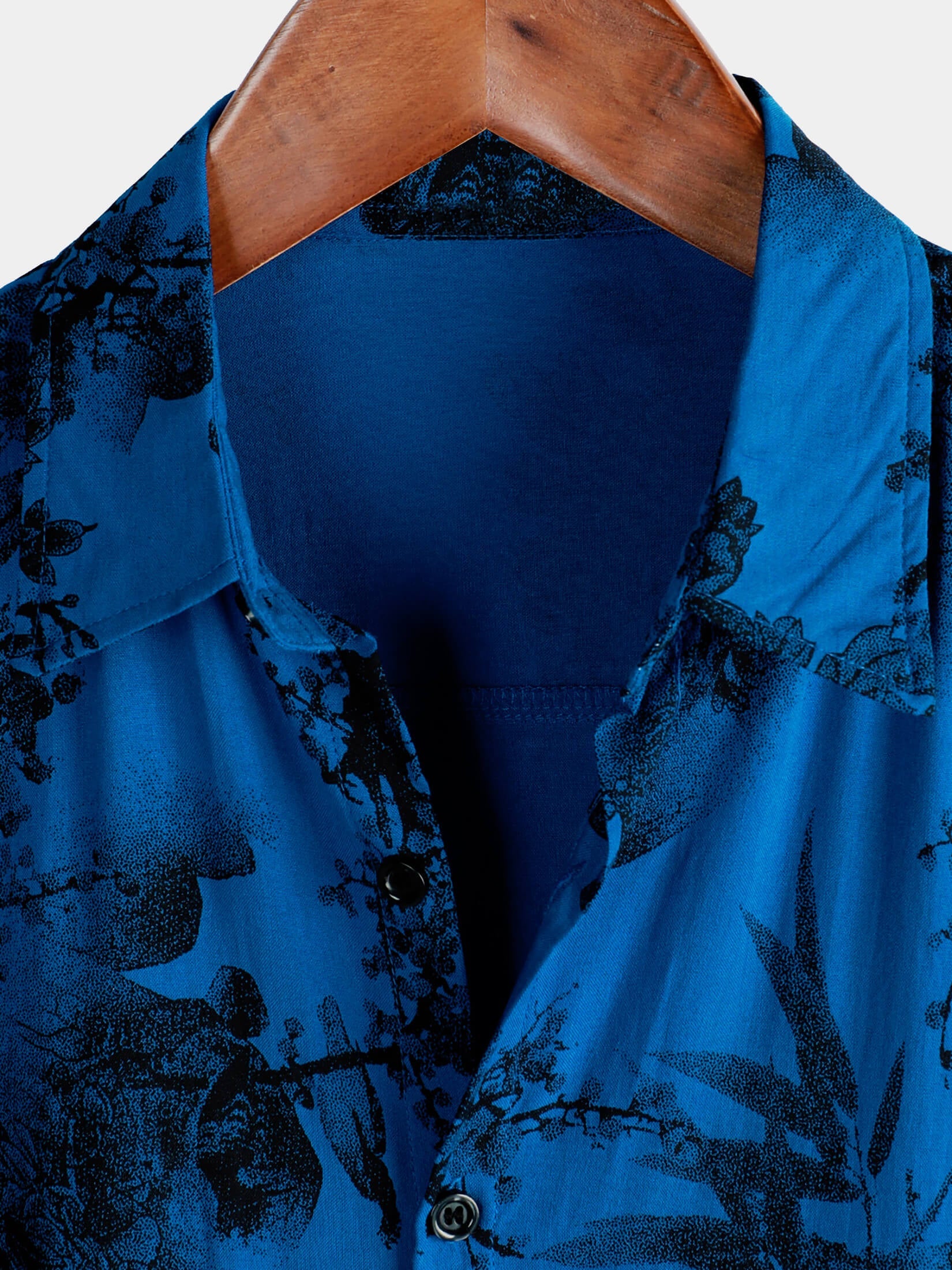 Camisa Blue vintage floral Summer Holiday Hawaiian transpirable Button Up de manga corta para hombre