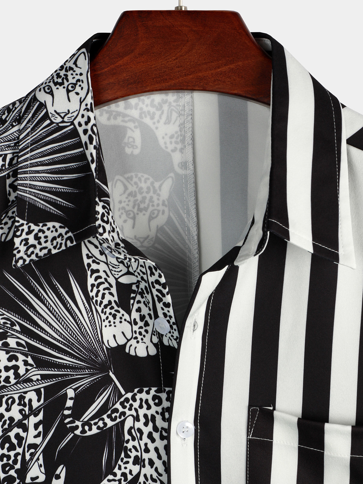 Camisa Leopard & a rayas Pocket Holiday casual para hombre