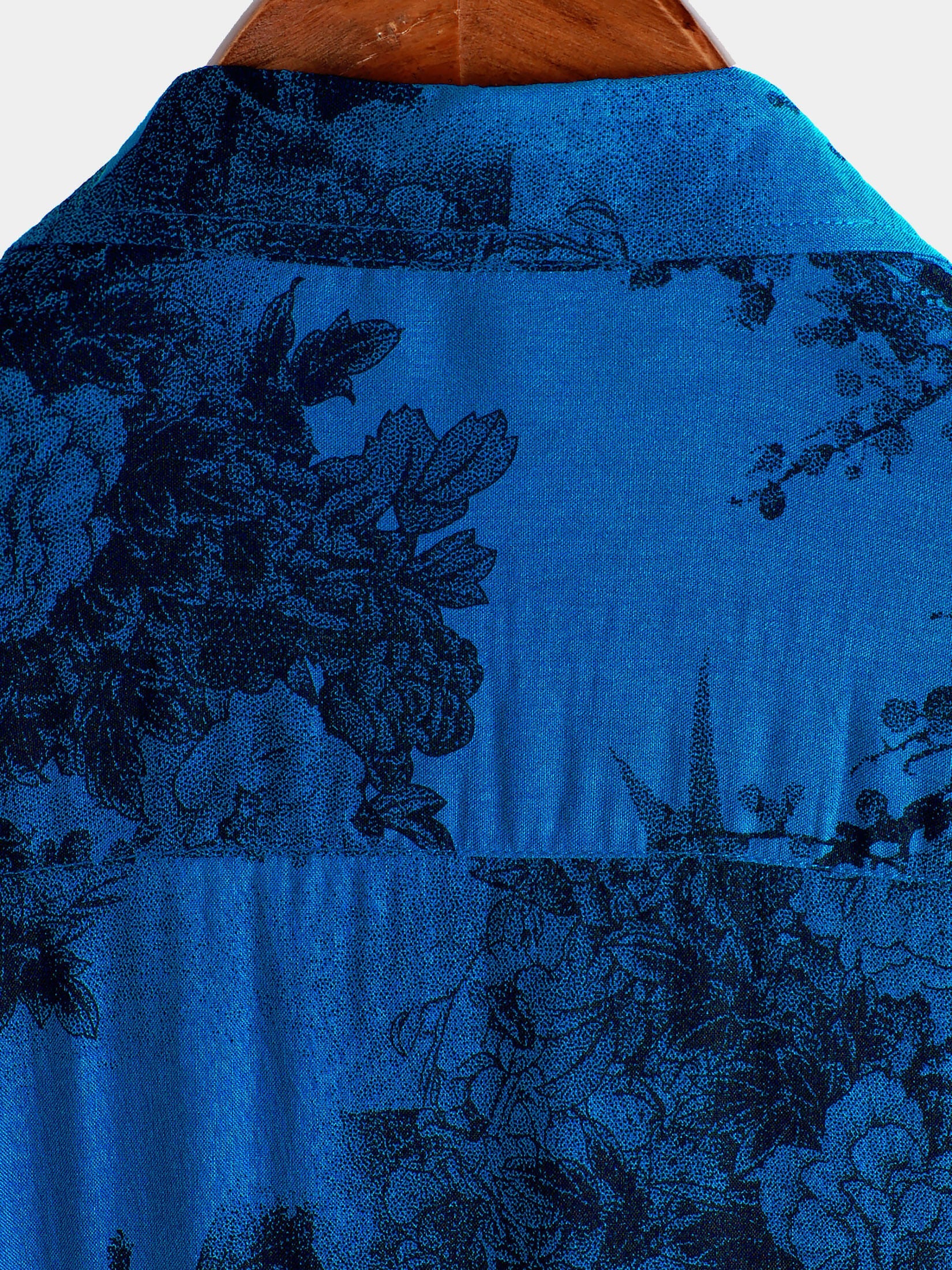 Camisa Blue vintage floral Summer Holiday Hawaiian transpirable Button Up de manga corta para hombre