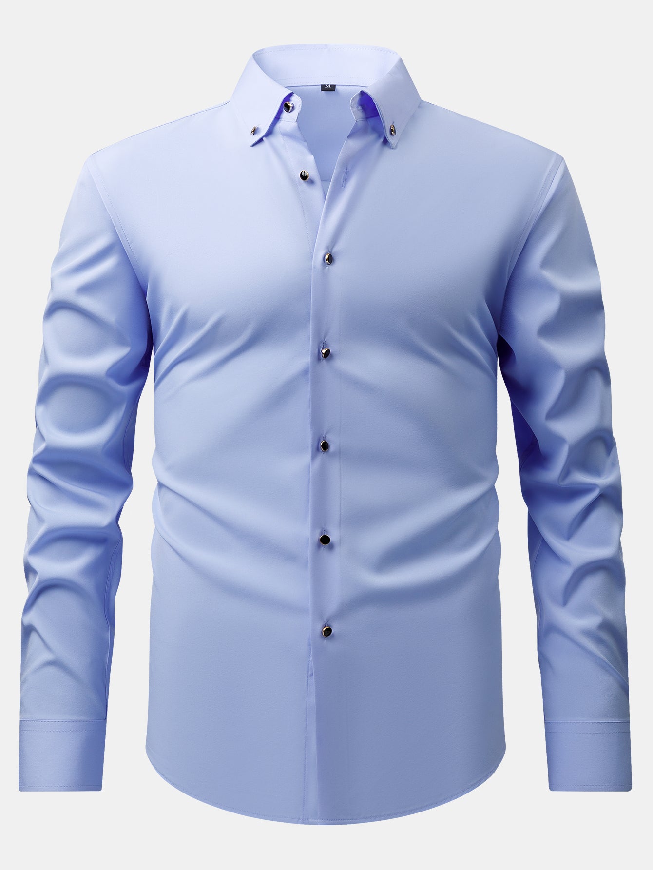 Camisa de vestir de manga larga with Faux Gemstone Metal Rim Buttons