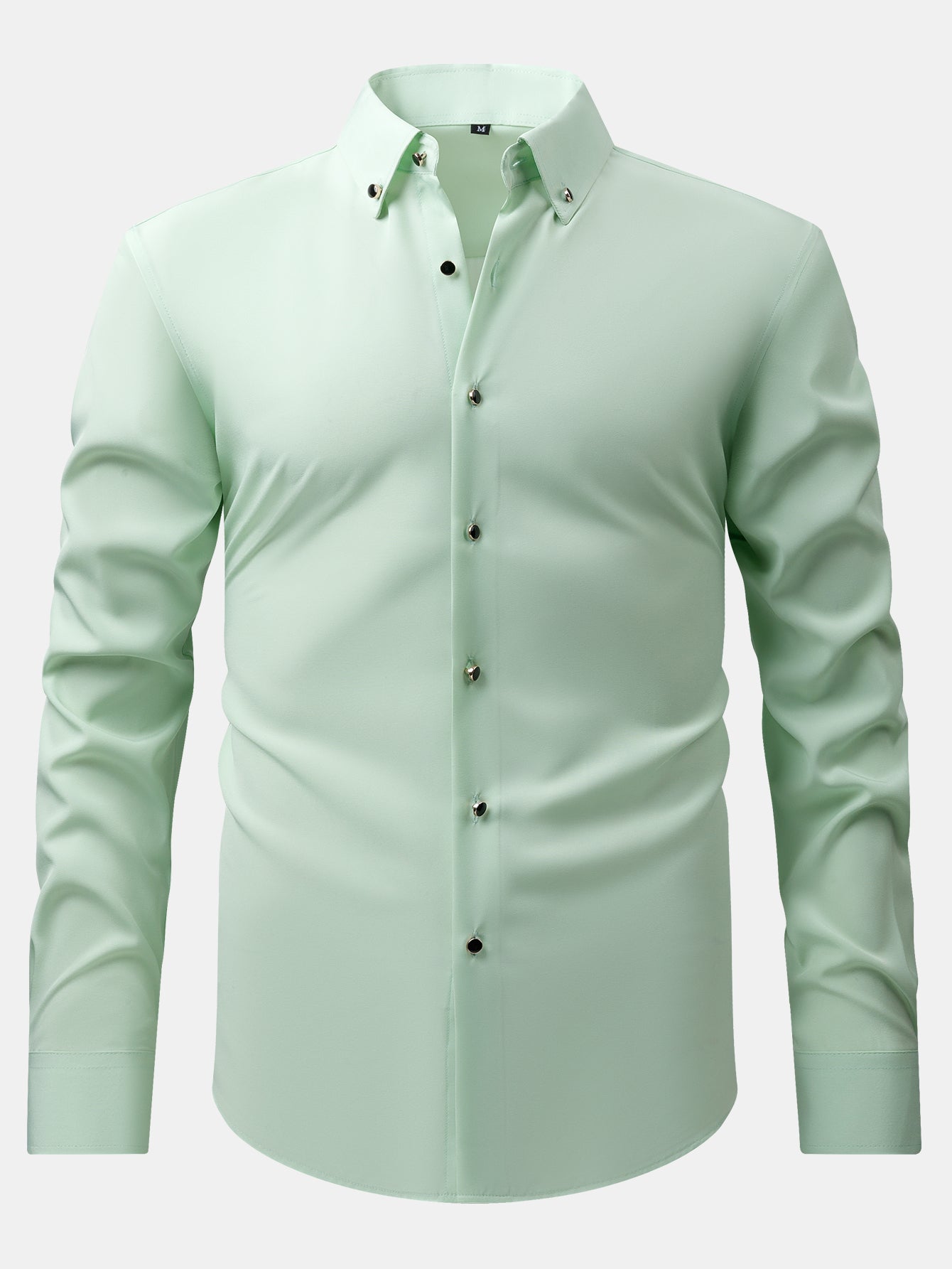 Camisa de vestir de manga larga with Faux Gemstone Metal Rim Buttons