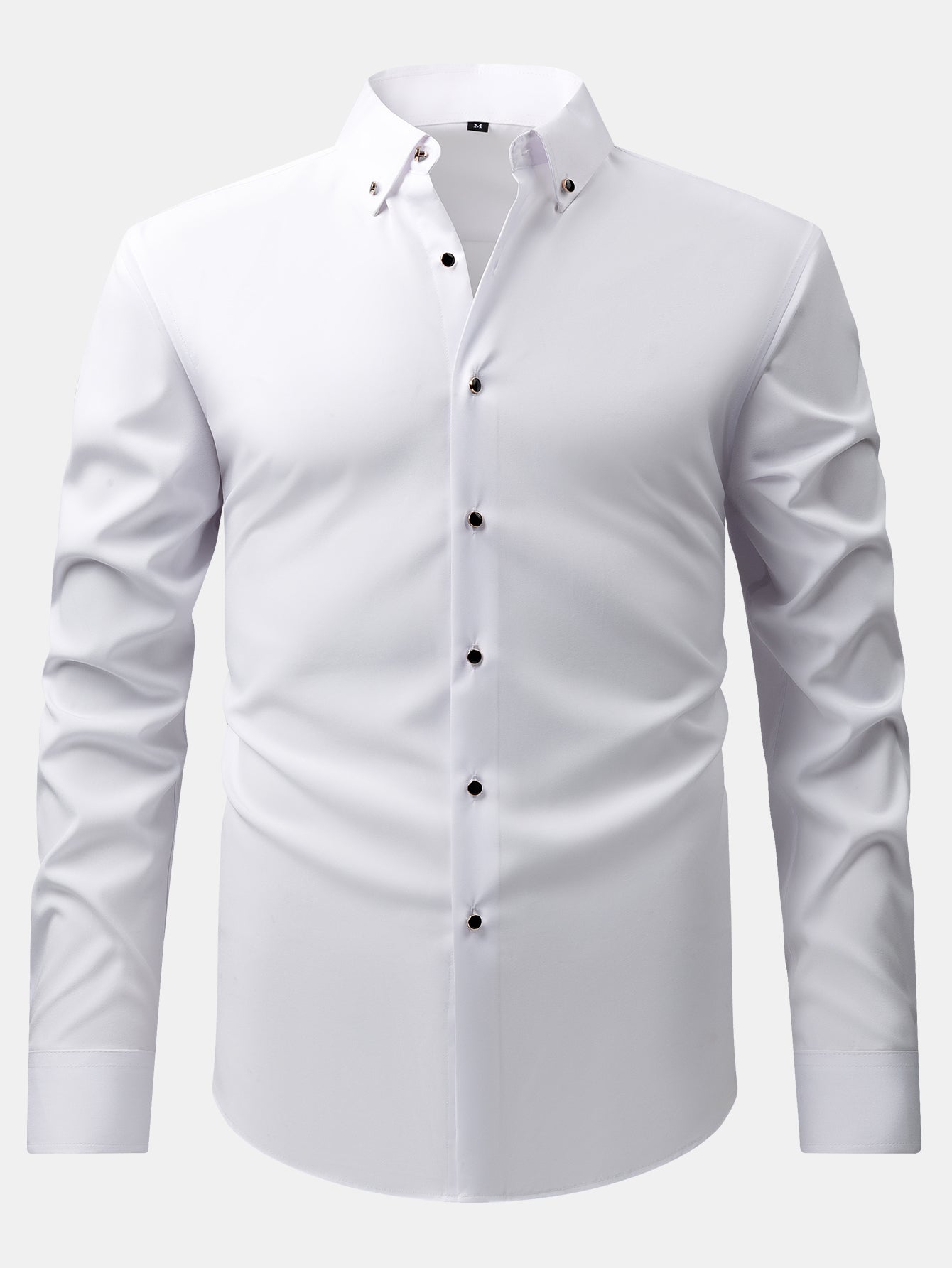 Camisa de vestir de manga larga with Faux Gemstone Metal Rim Buttons