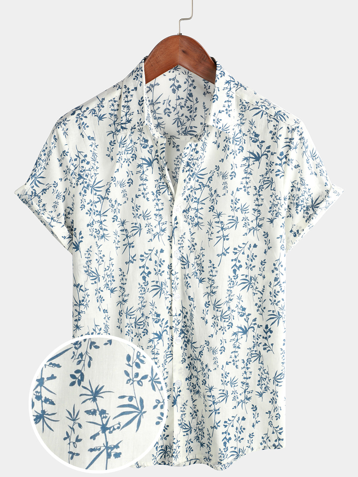 Camisa de algodón floral Button Up Summer de manga corta para hombre