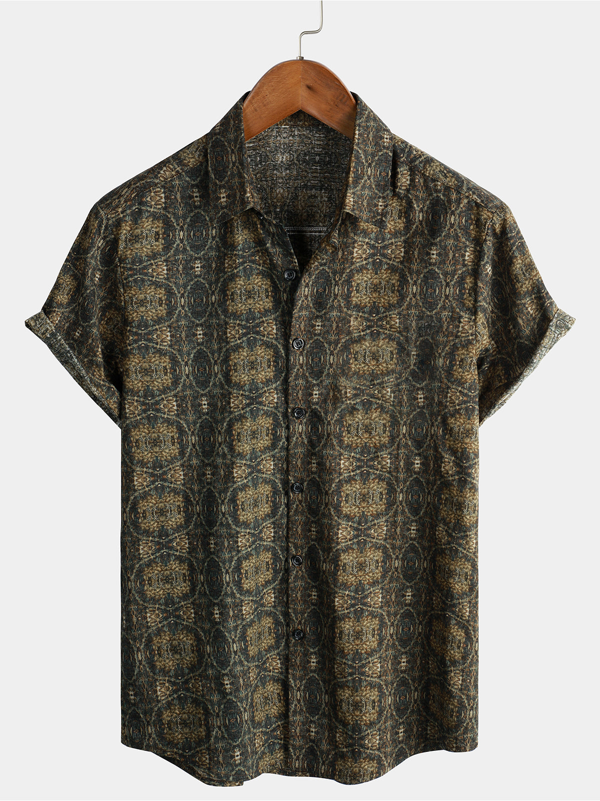 Camisa de algodón vintage de manga corta 70s retro Summer Button Up para hombre