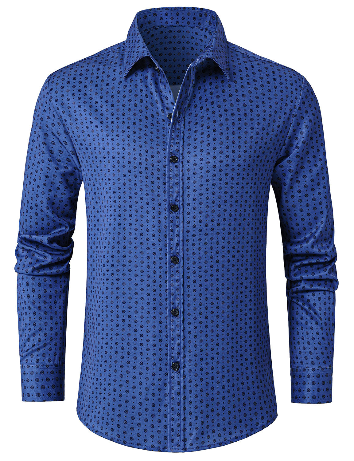 Camisa Blue retro Geometric estampado de manga larga para hombre