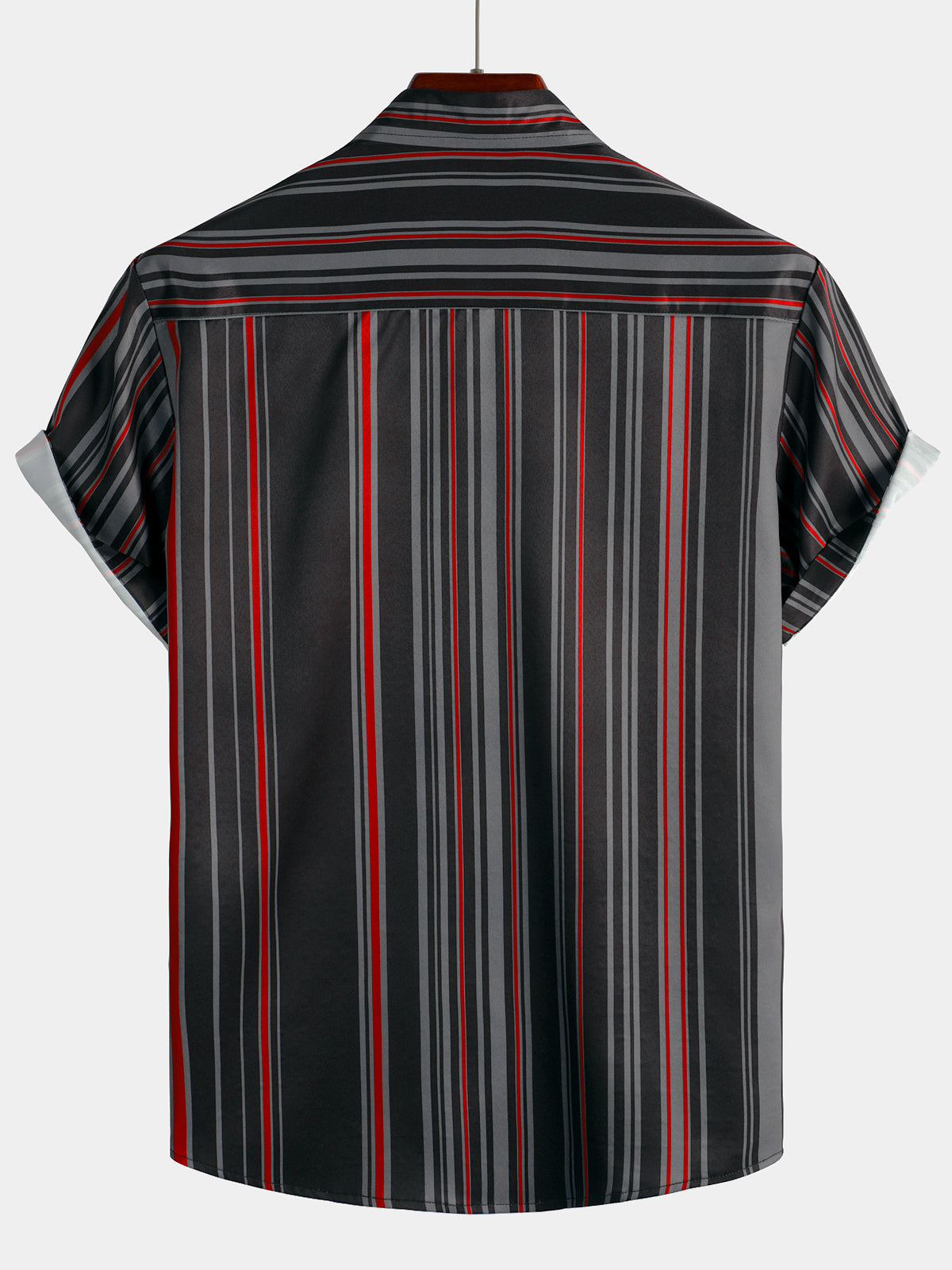 Camisa retro Black And Red Vertical a rayas Pocket vintage 70s de manga corta para hombre