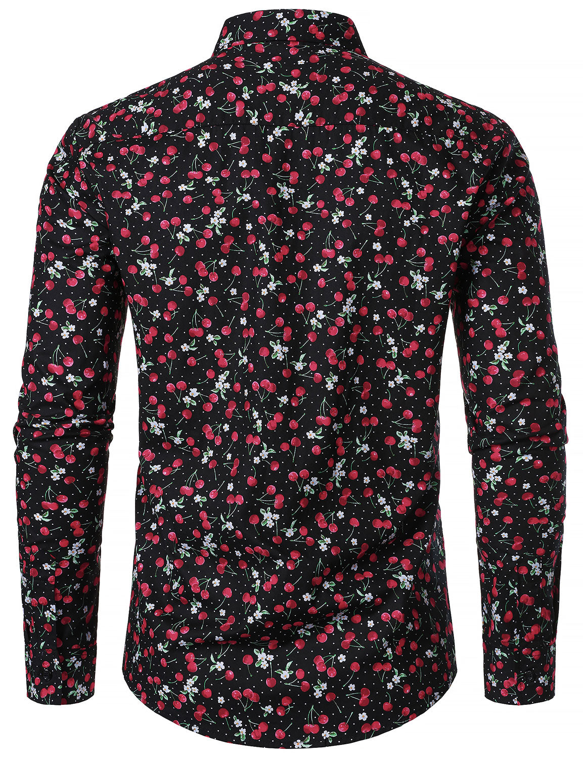 Camisa Cherry estampado transpirable de algodón Black de manga larga para hombre