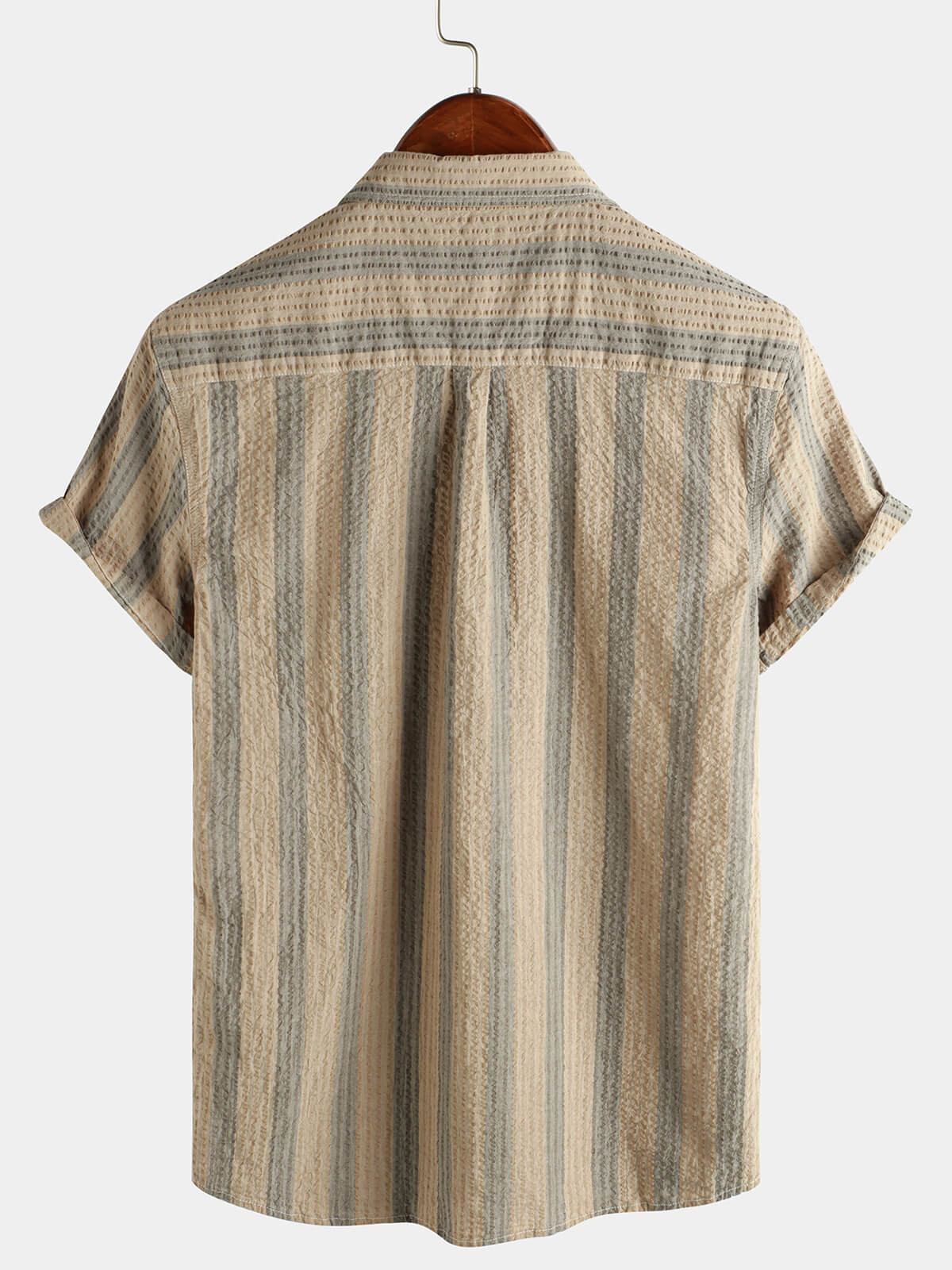 Camisa a rayas de algodón casual Pocket Hawaiian Holiday Button Up de manga corta para hombre