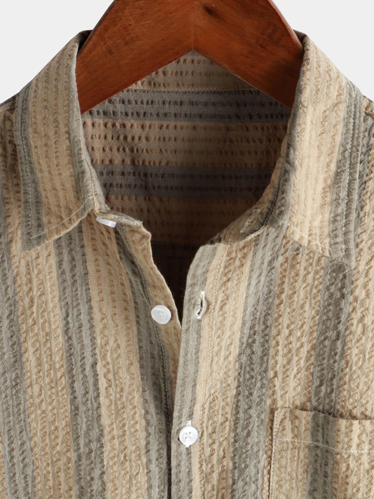 Camisa a rayas de algodón casual Pocket Hawaiian Holiday Button Up de manga corta para hombre