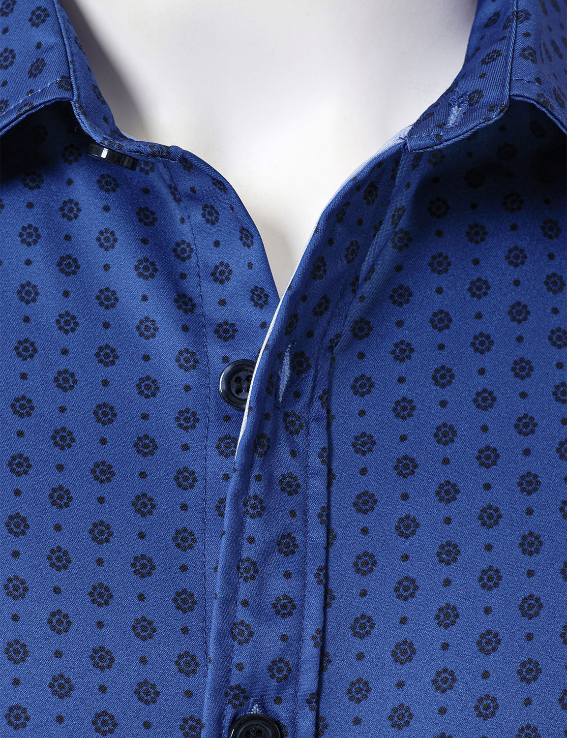 Camisa Blue retro Geometric estampado de manga larga para hombre