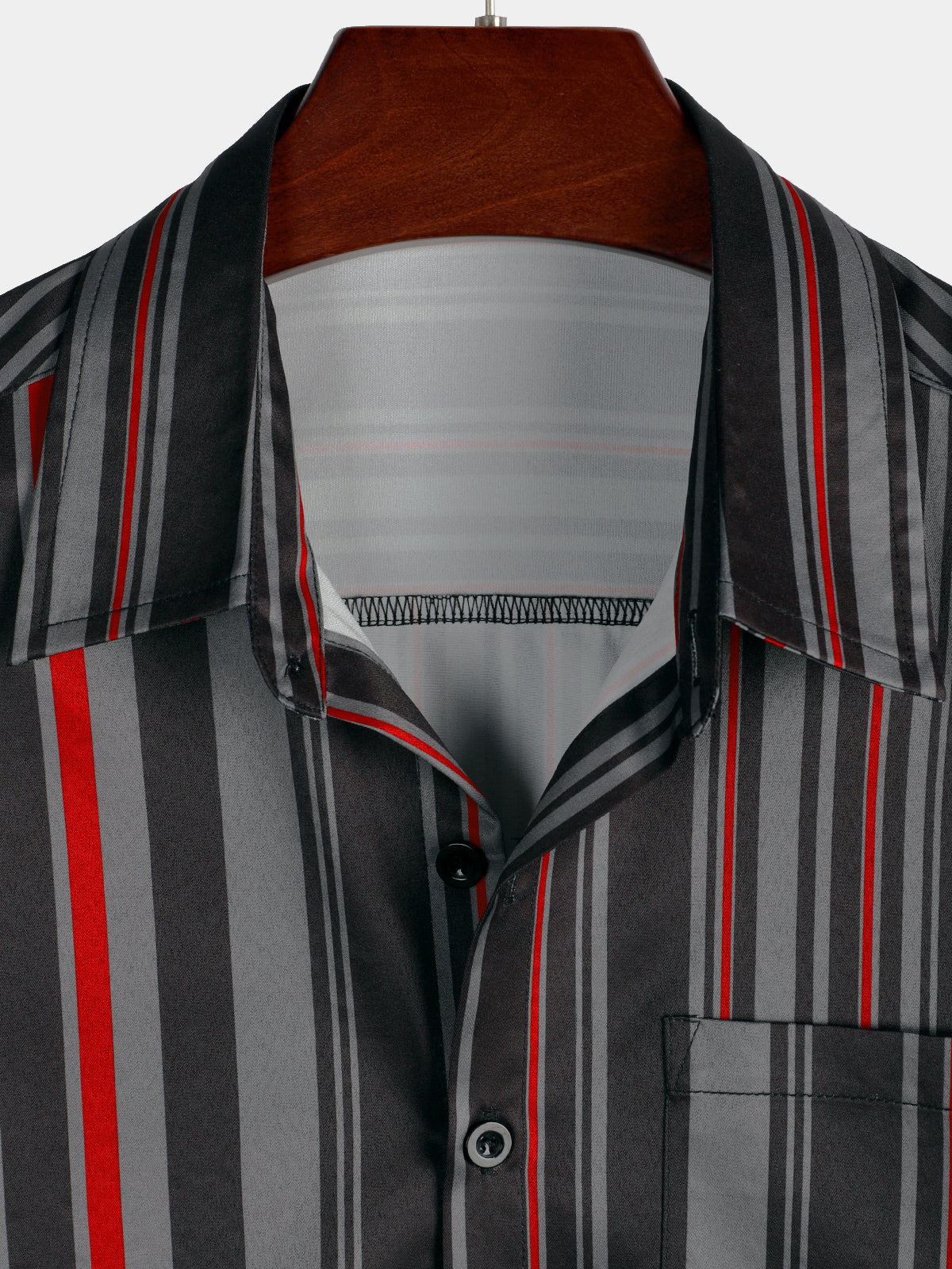 Camisa retro Black And Red Vertical a rayas Pocket vintage 70s de manga corta para hombre