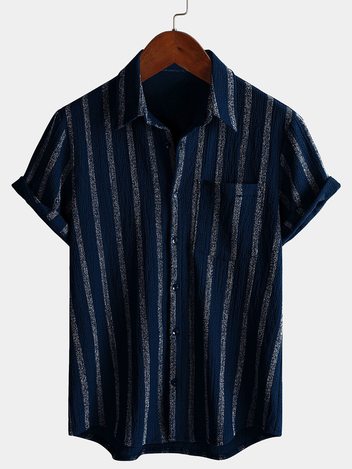 Camisa Summer a rayas Pocket Button Up de manga corta Hawaiian para hombre