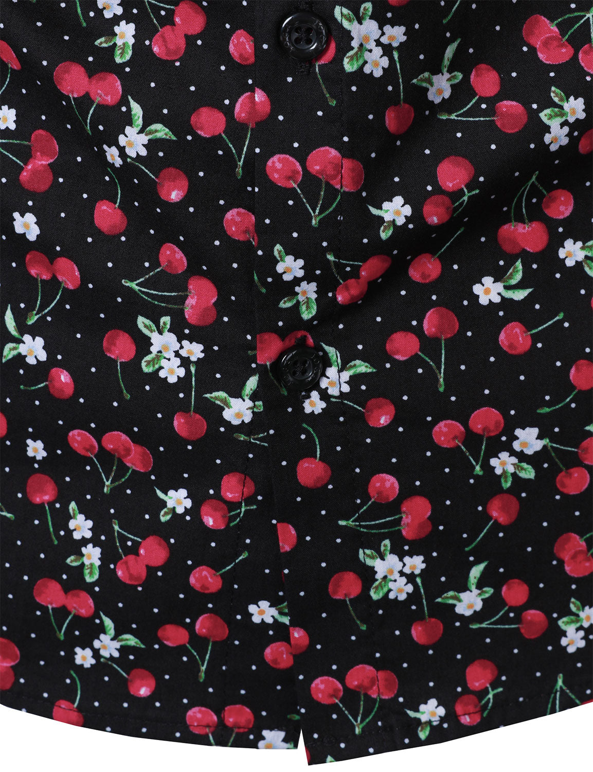Camisa Cherry estampado transpirable de algodón Black de manga larga para hombre