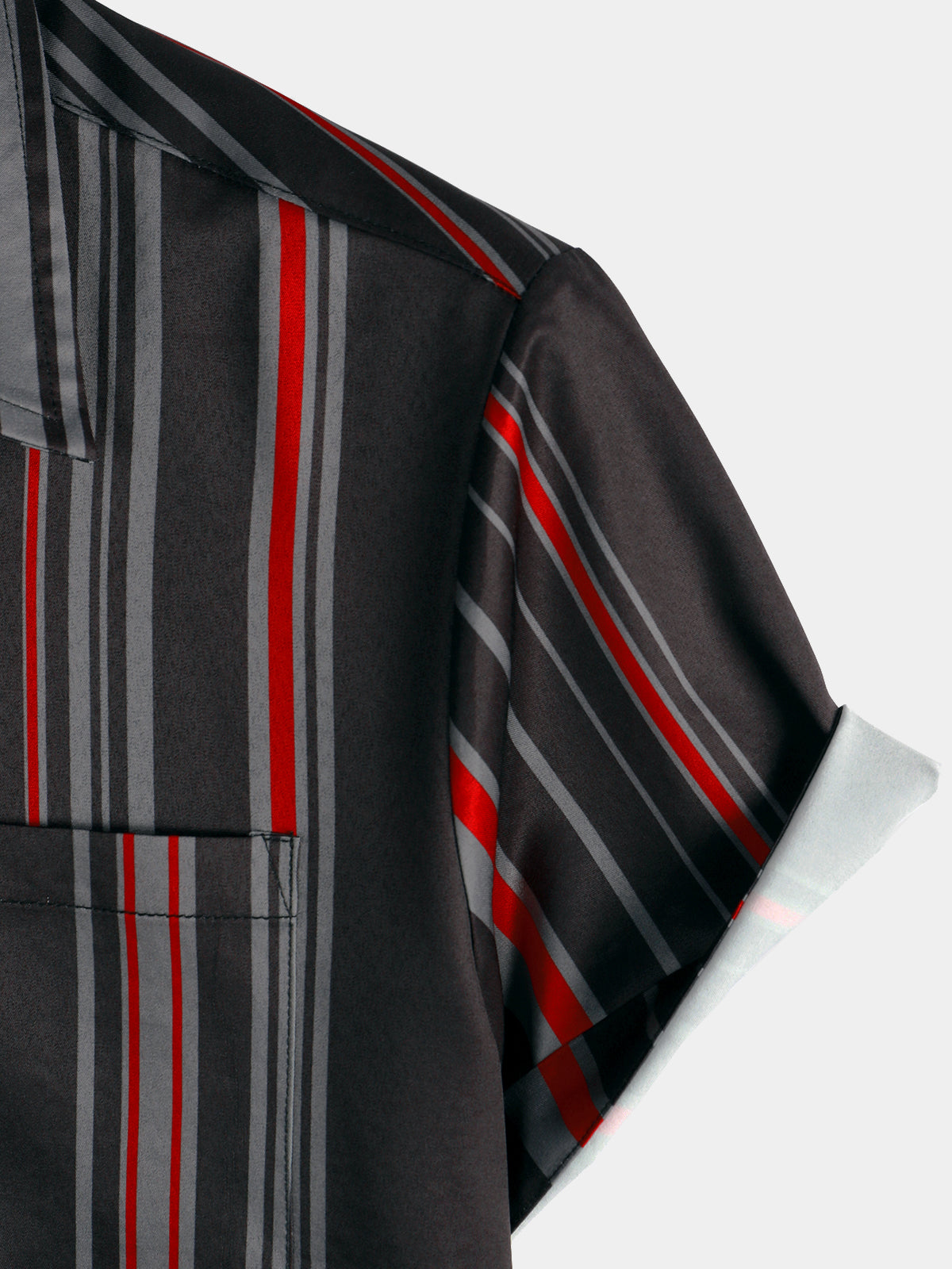 Camisa retro Black And Red Vertical a rayas Pocket vintage 70s de manga corta para hombre