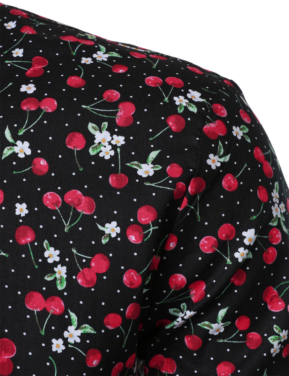 Camisa Cherry estampado transpirable de algodón Black de manga larga para hombre