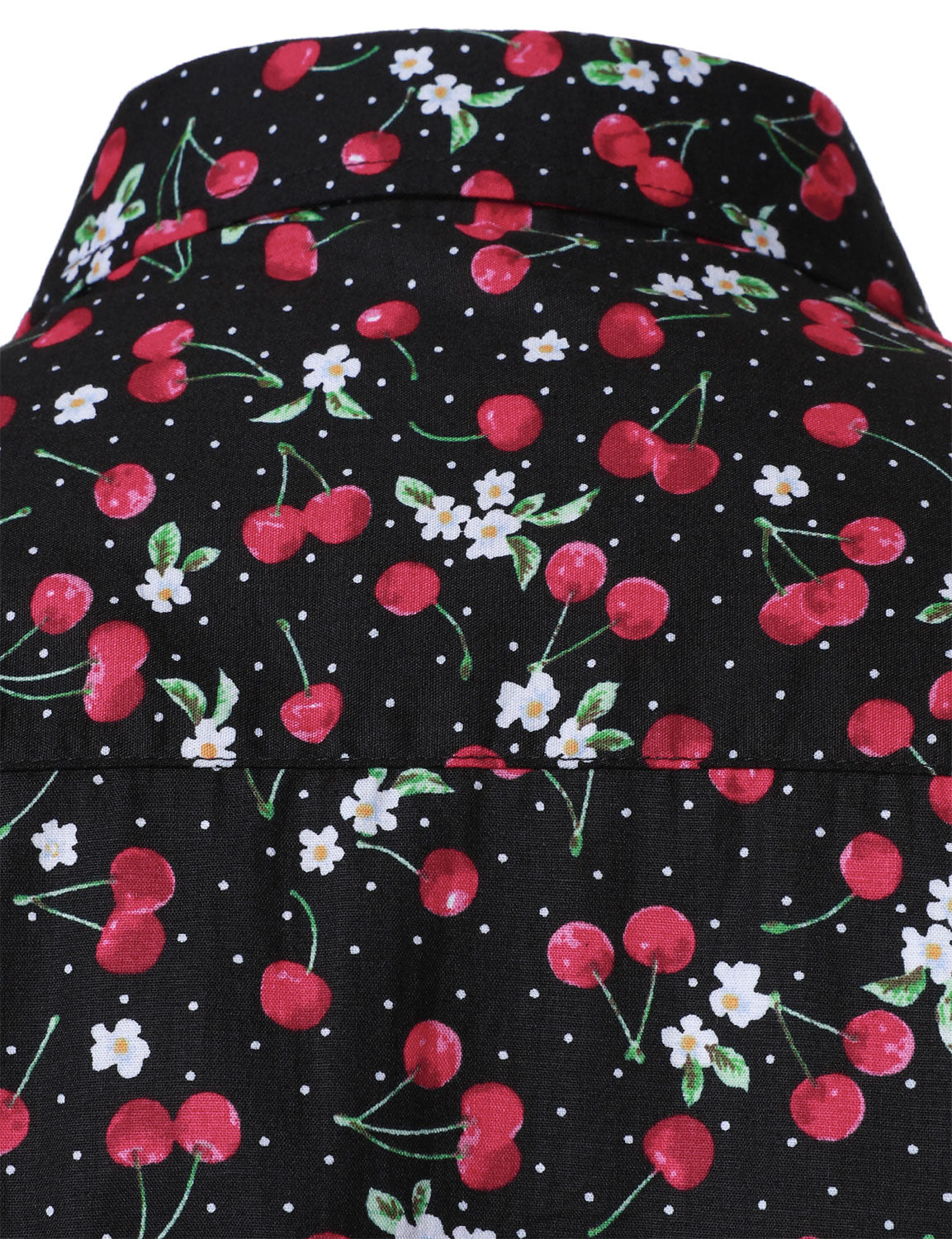 Camisa Cherry estampado transpirable de algodón Black de manga larga para hombre