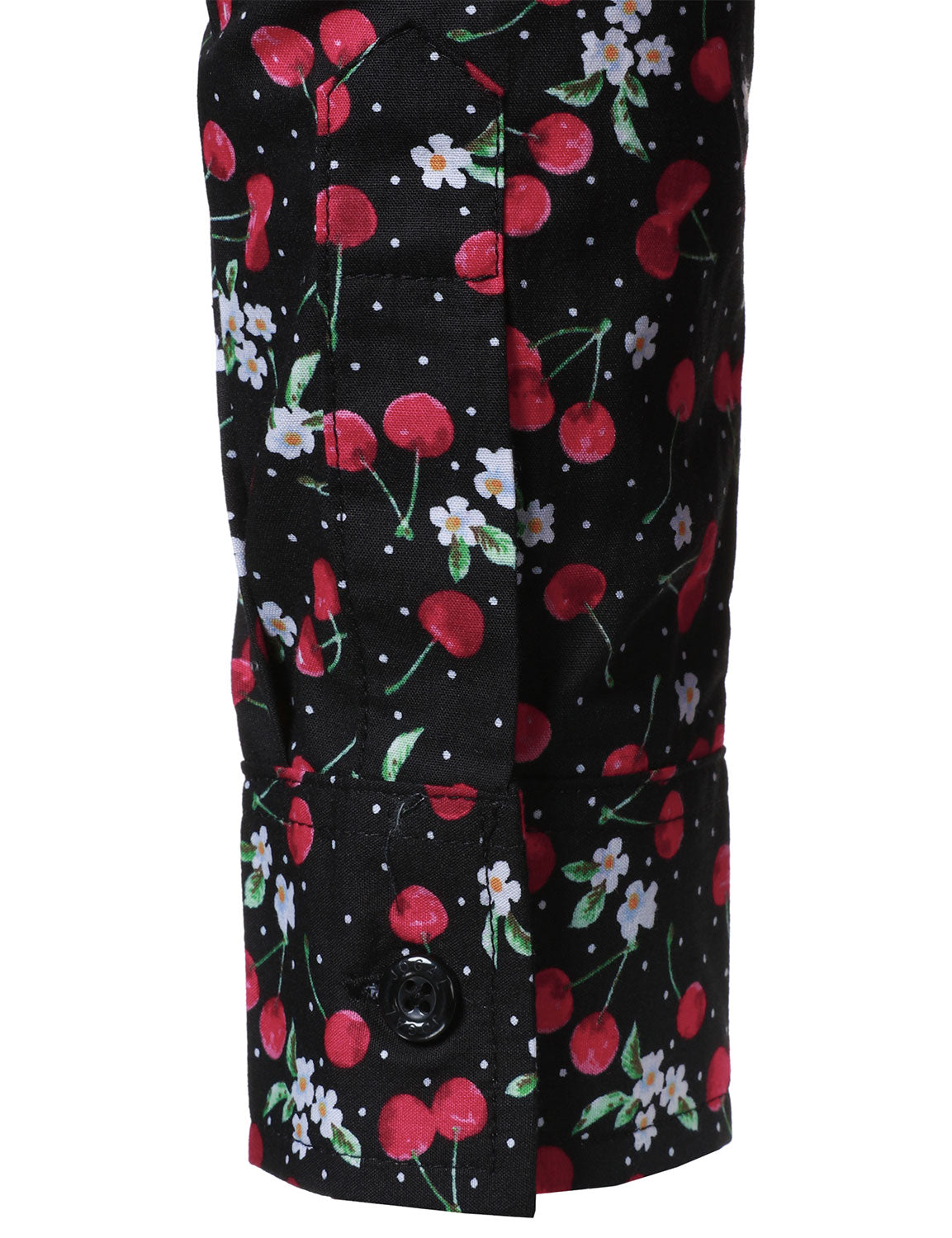 Camisa Cherry estampado transpirable de algodón Black de manga larga para hombre