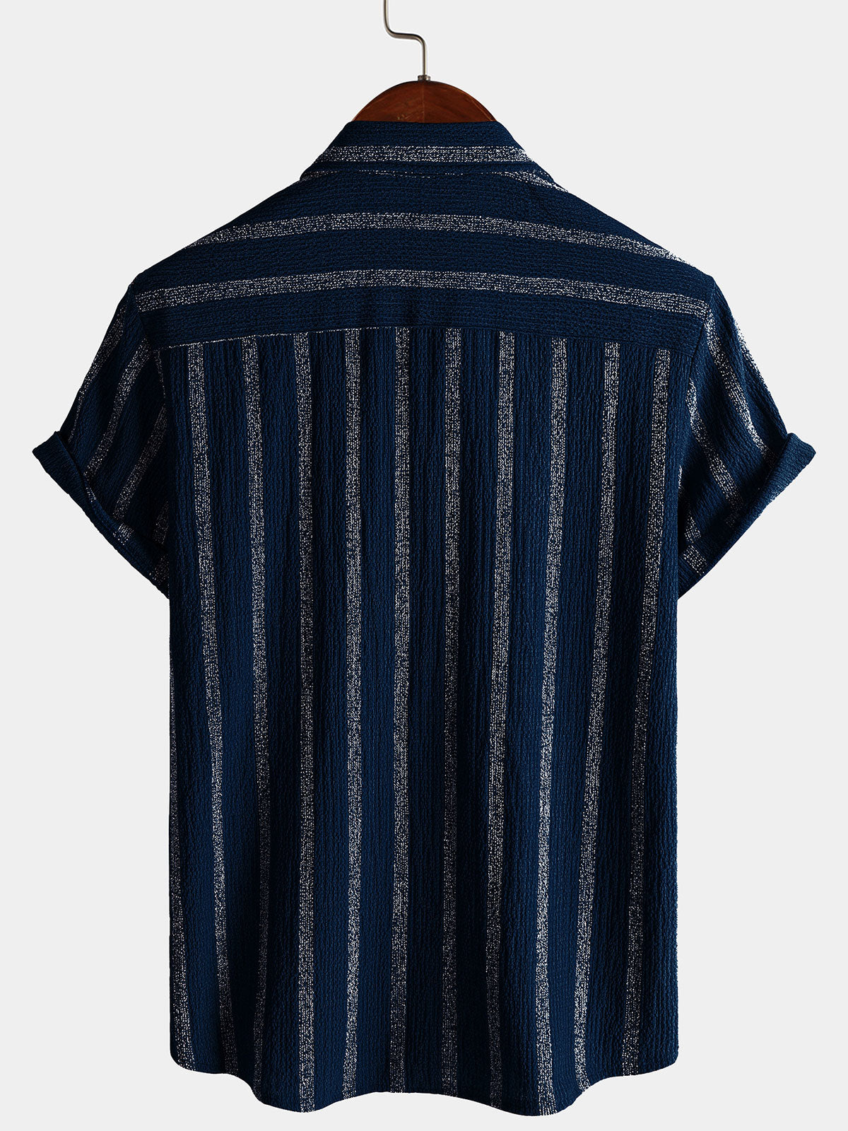 Camisa Summer a rayas Pocket Button Up de manga corta Hawaiian para hombre
