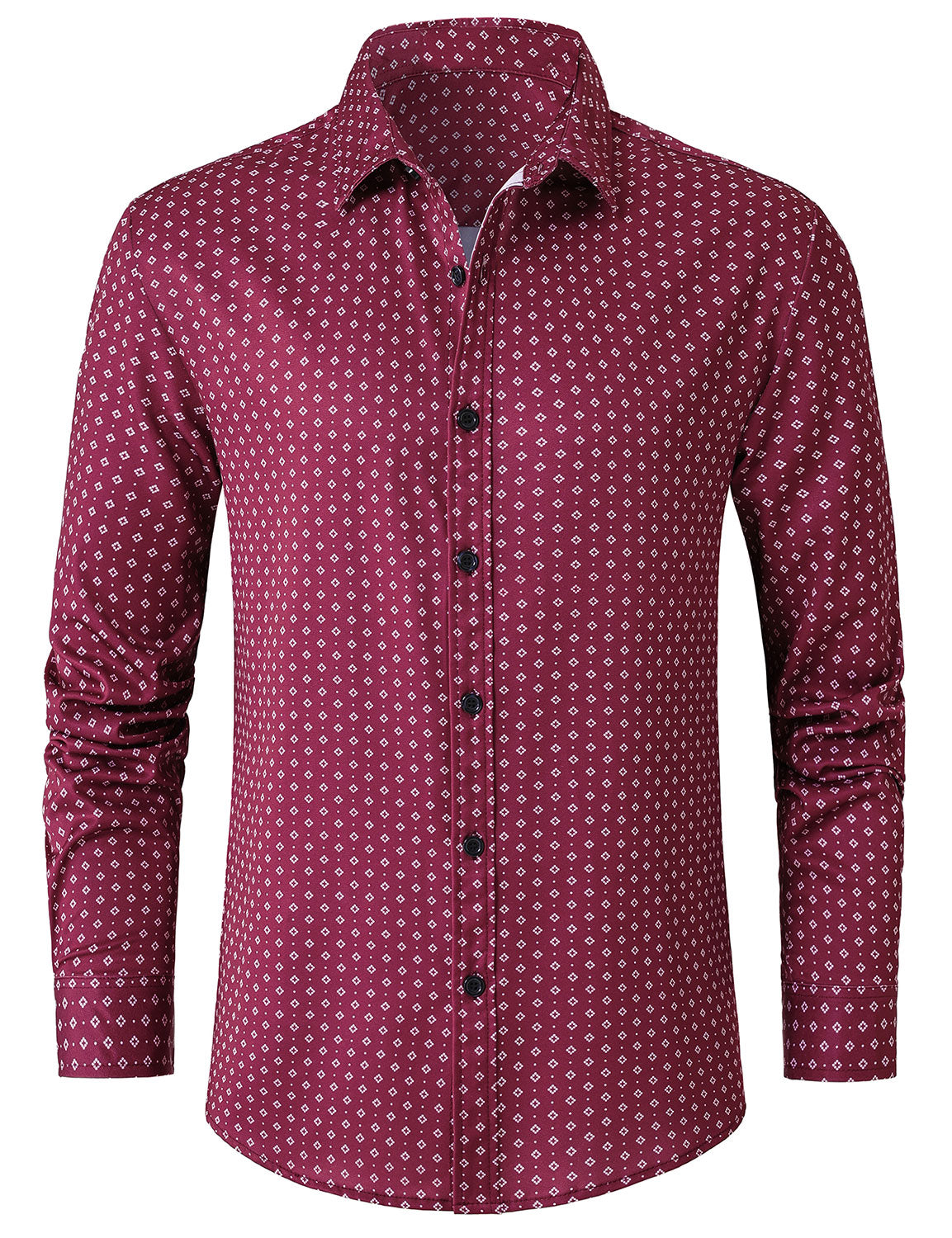 Camisa Red retro Geometric estampado de manga larga para hombre