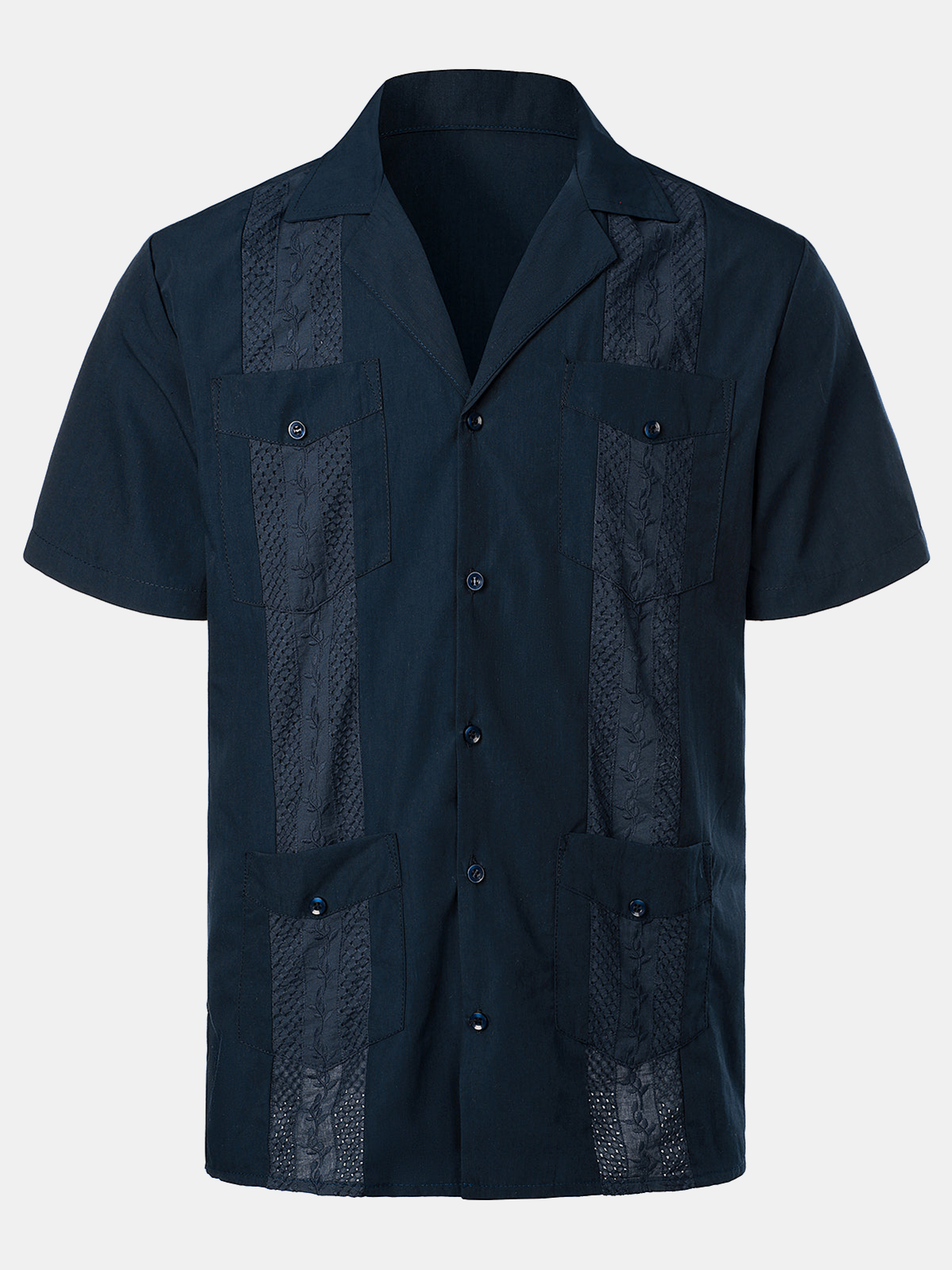 Camisa de color sólido de algodón de manga corta para hombre