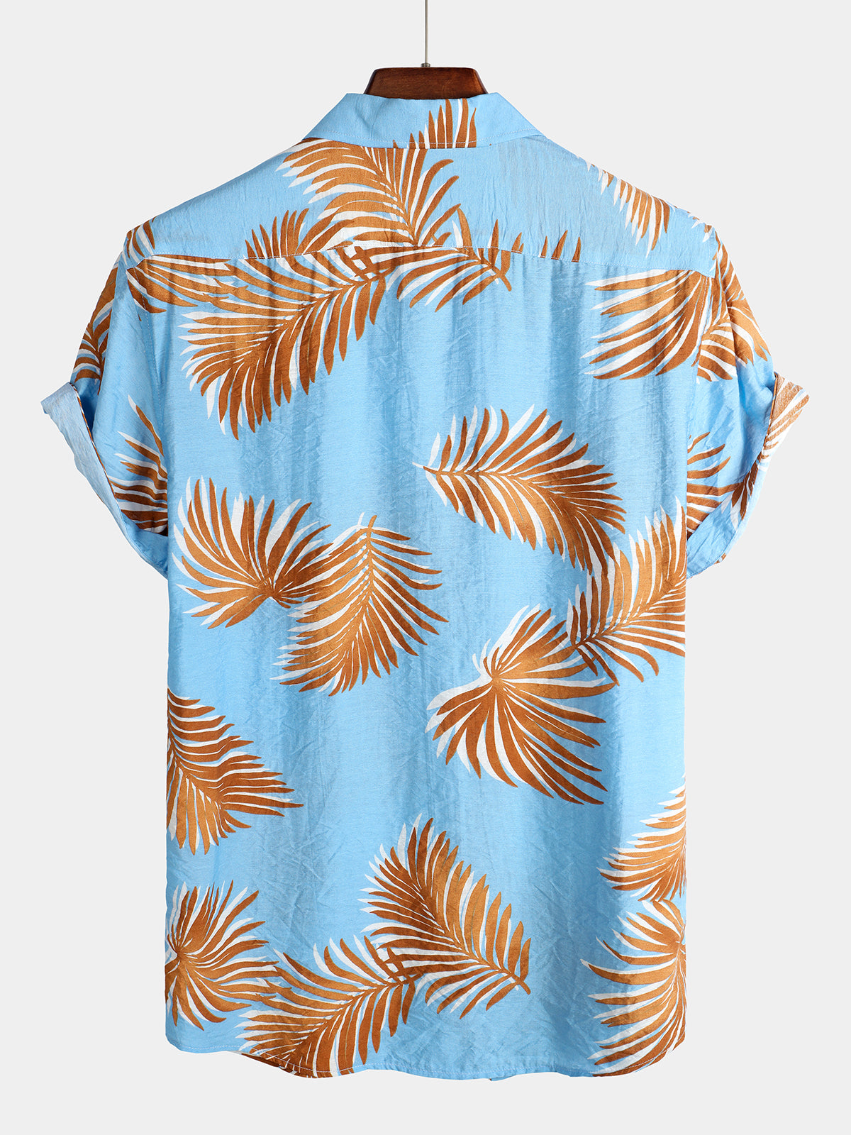 Camisa Blue Tropical Leaves estampado Pocket de manga corta para hombre