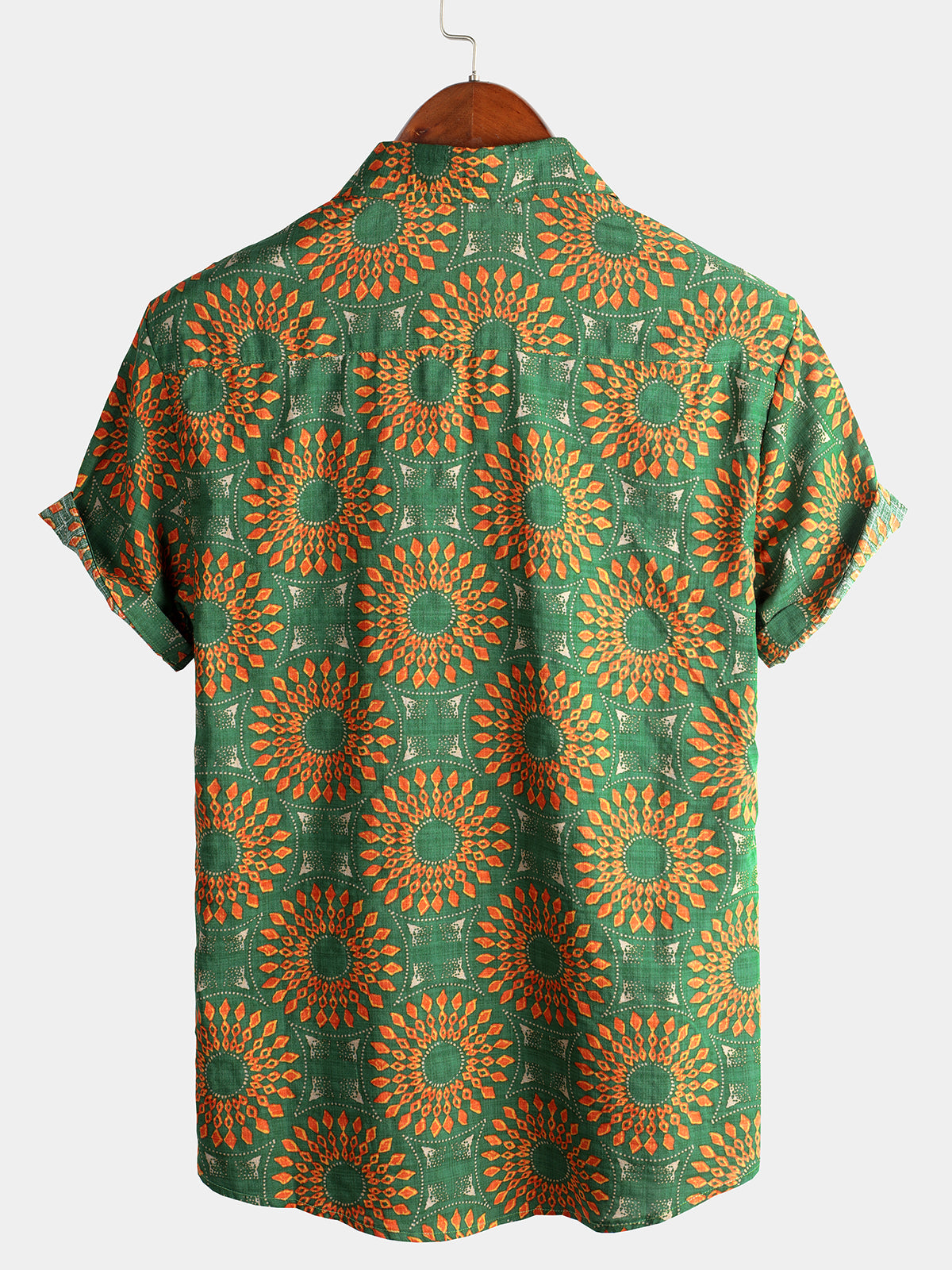Camisa de algodón vintage 70s floral retro Button Up Green Summer Beach Bohemian Boho de manga corta para hombre