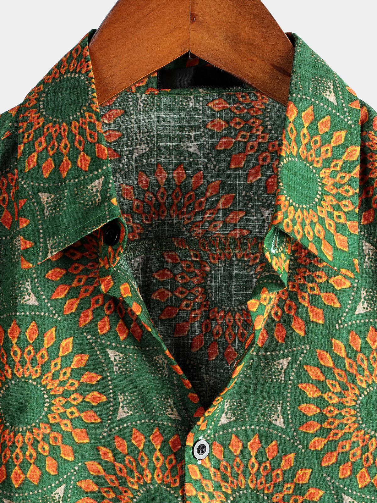 Camisa de algodón vintage 70s floral retro Button Up Green Summer Beach Bohemian Boho de manga corta para hombre