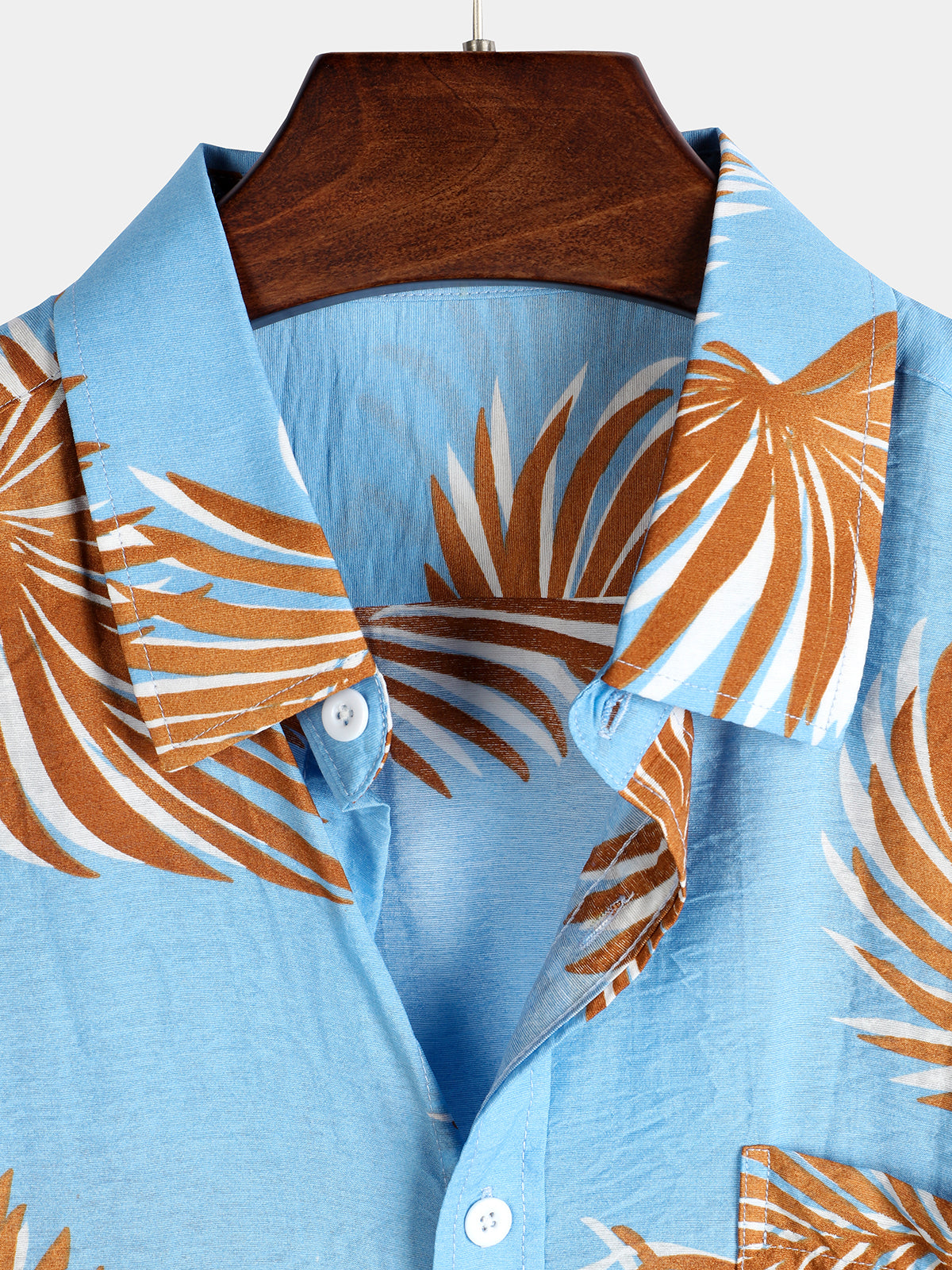 Camisa Blue Tropical Leaves estampado Pocket de manga corta para hombre