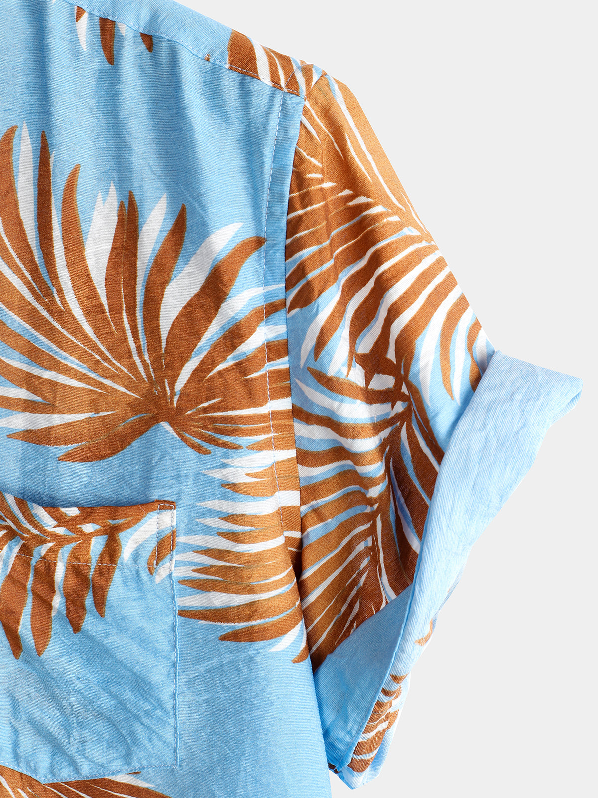 Camisa Blue Tropical Leaves estampado Pocket de manga corta para hombre