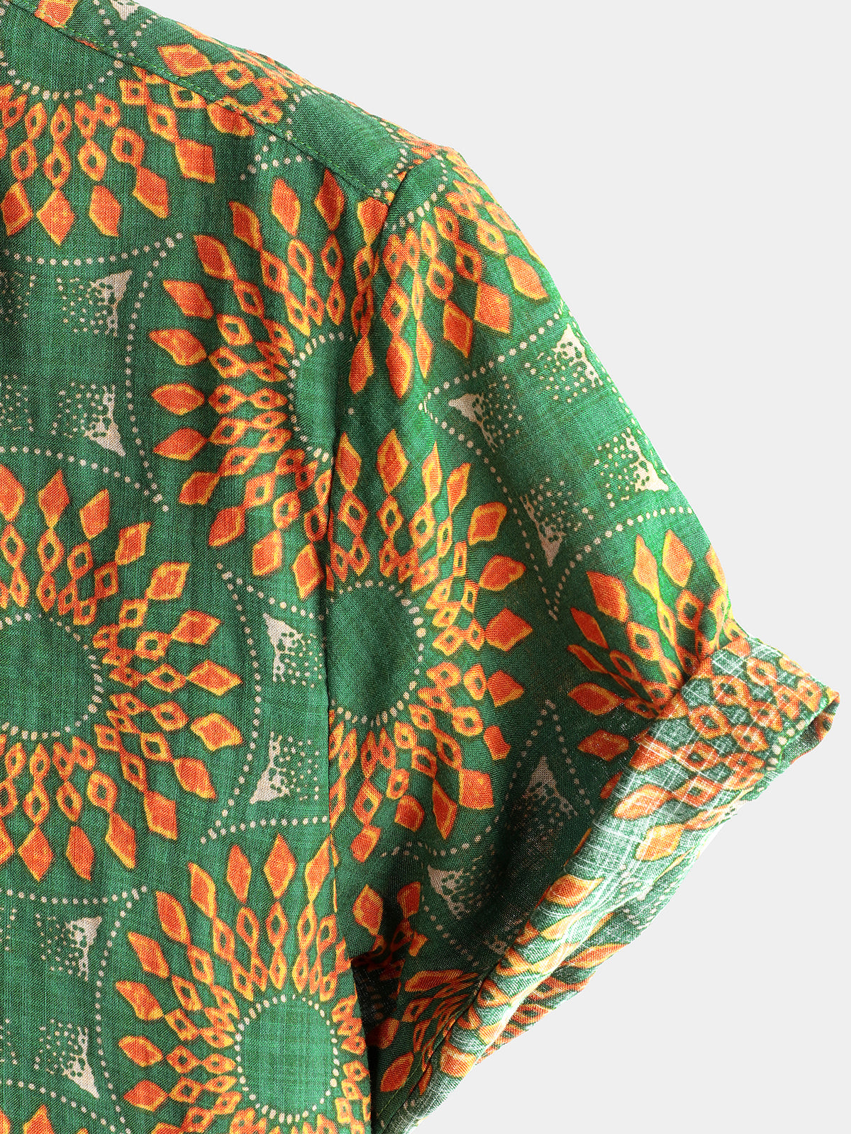 Camisa de algodón vintage 70s floral retro Button Up Green Summer Beach Bohemian Boho de manga corta para hombre