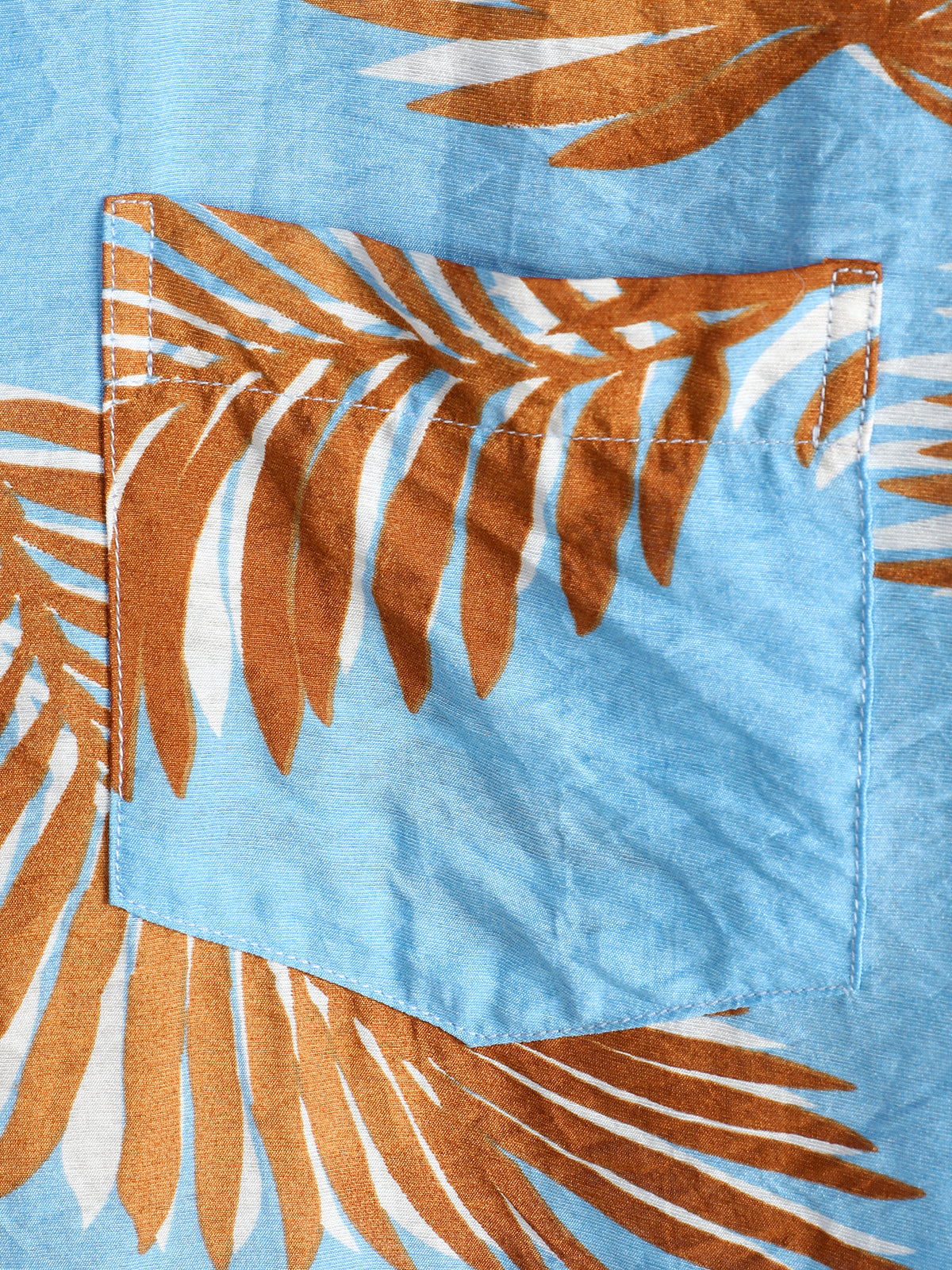 Camisa Blue Tropical Leaves estampado Pocket de manga corta para hombre