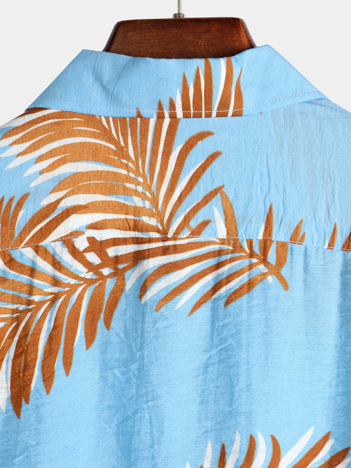 Camisa Blue Tropical Leaves estampado Pocket de manga corta para hombre