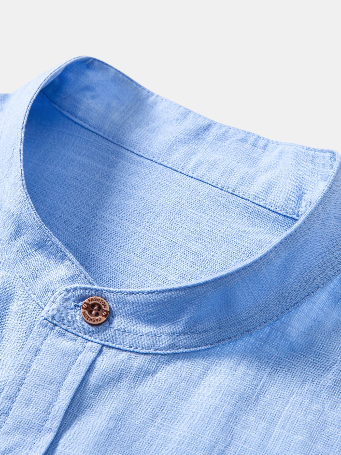 Camisa de manga corta de lino Look Stand Collar