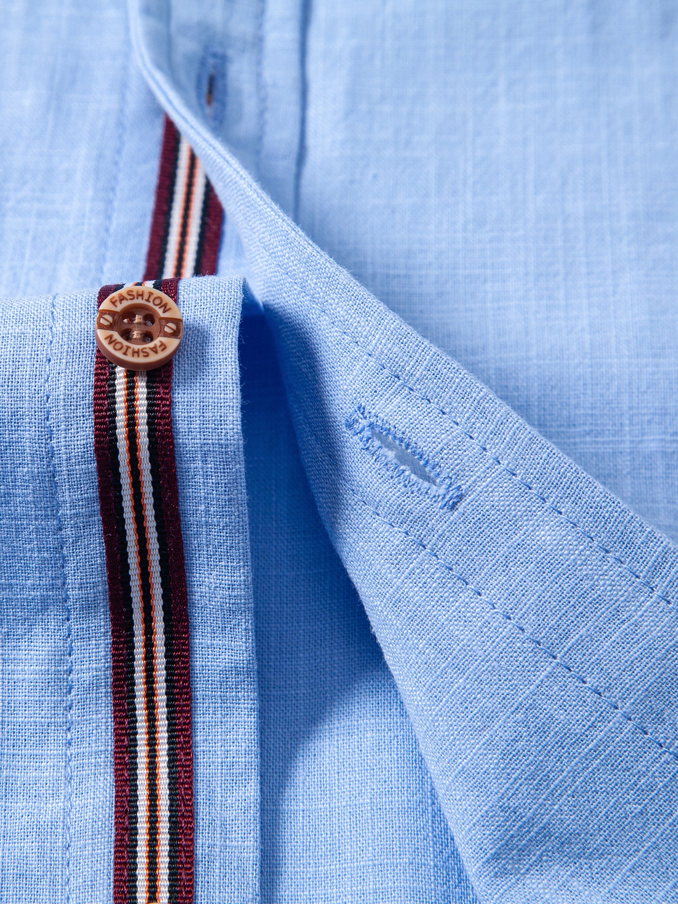 Camisa de manga corta de lino Look Stand Collar