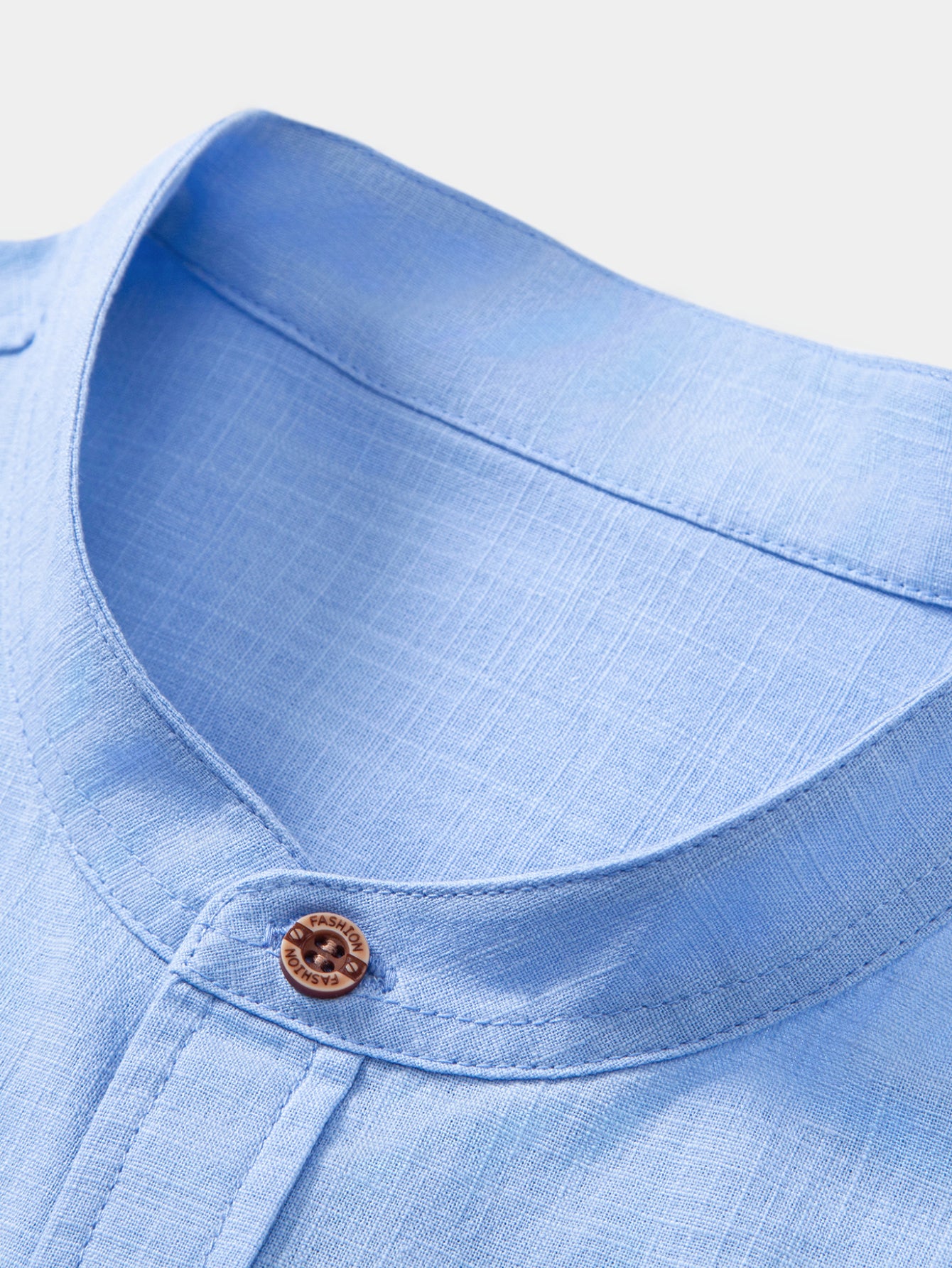 Camisa de manga corta de lino Look Stand Collar