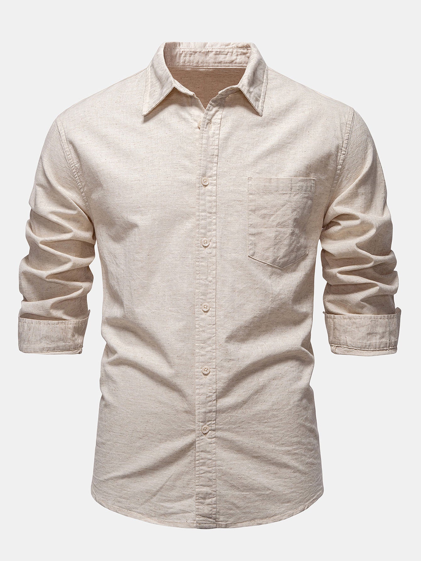 Camisa de manga larga de lino de algodón Blend With Pocket
