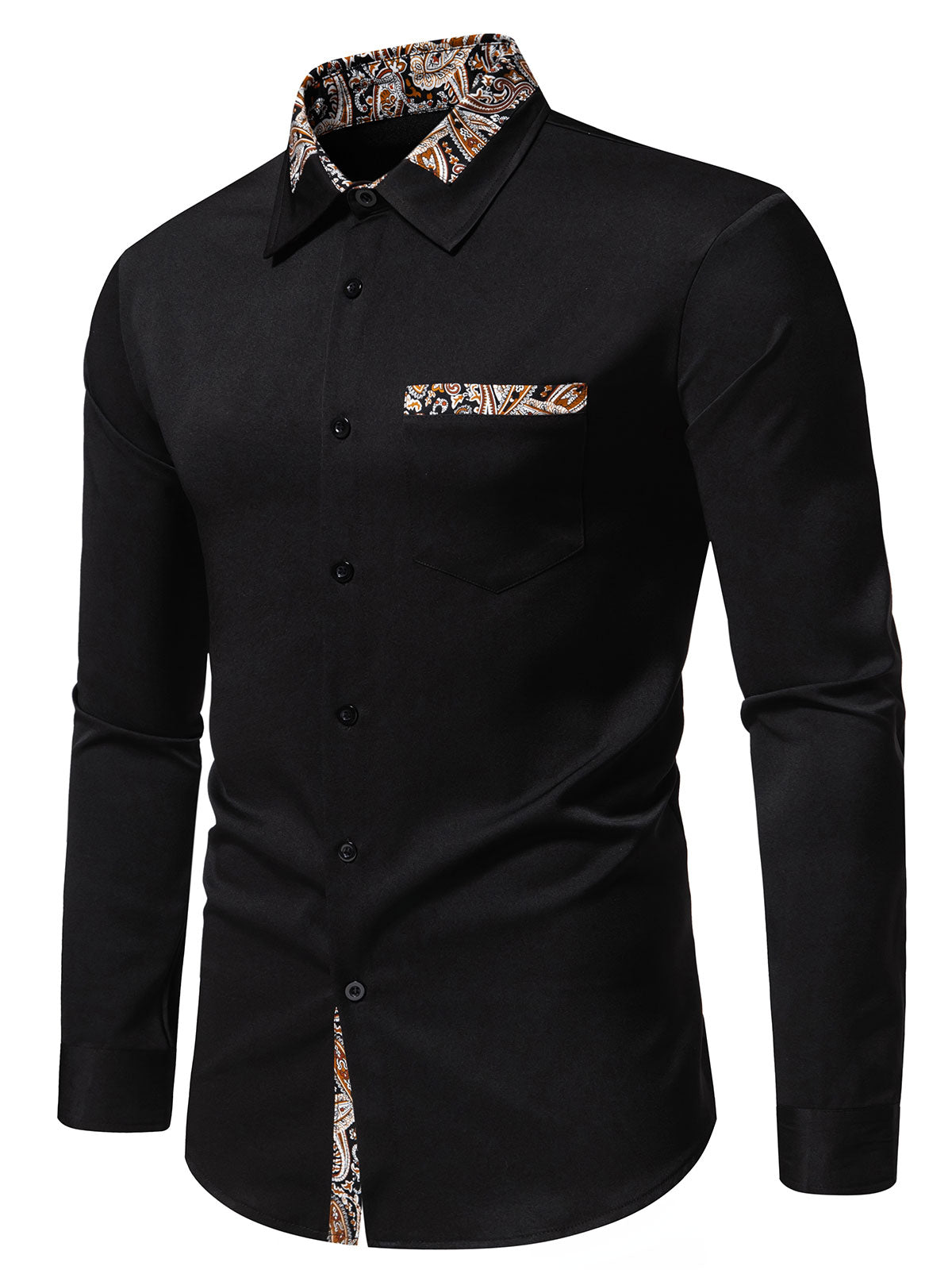 Camisa Colorblock Paisley estampado Button Up de manga larga para hombre