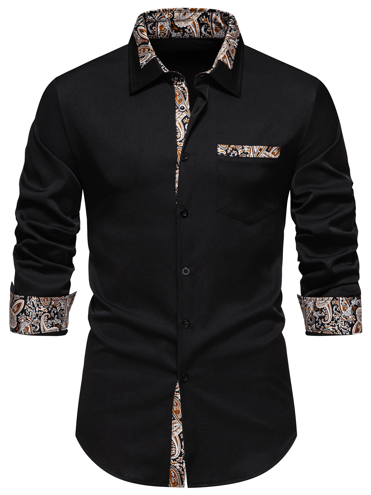 Camisa Colorblock Paisley estampado Button Up de manga larga para hombre