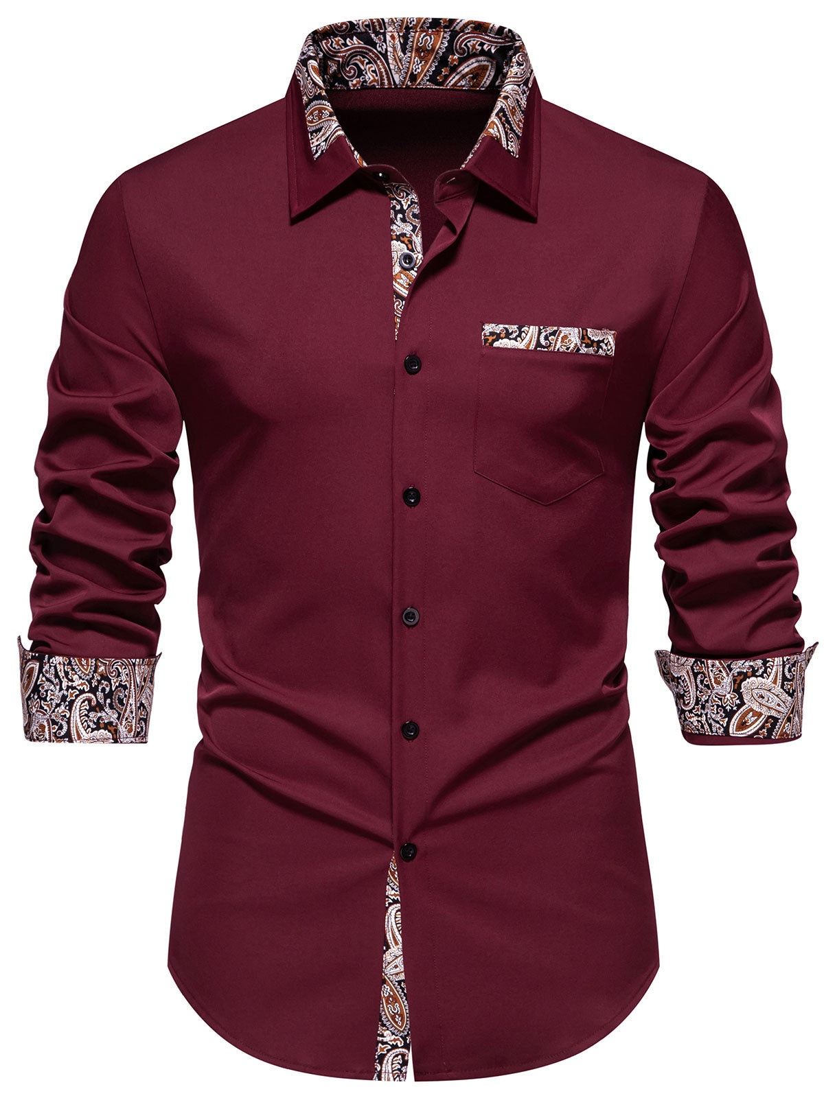 Camisa Colorblock Paisley estampado Button Up de manga larga para hombre