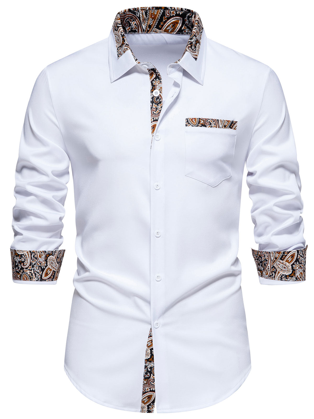 Camisa Colorblock Paisley estampado Button Up de manga larga para hombre